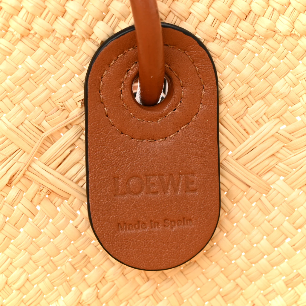 LOEWE CALFSKIN RAFFIA PAULAS IBIZA MEDIUM ANAGRAM BASKET TOTE BAG