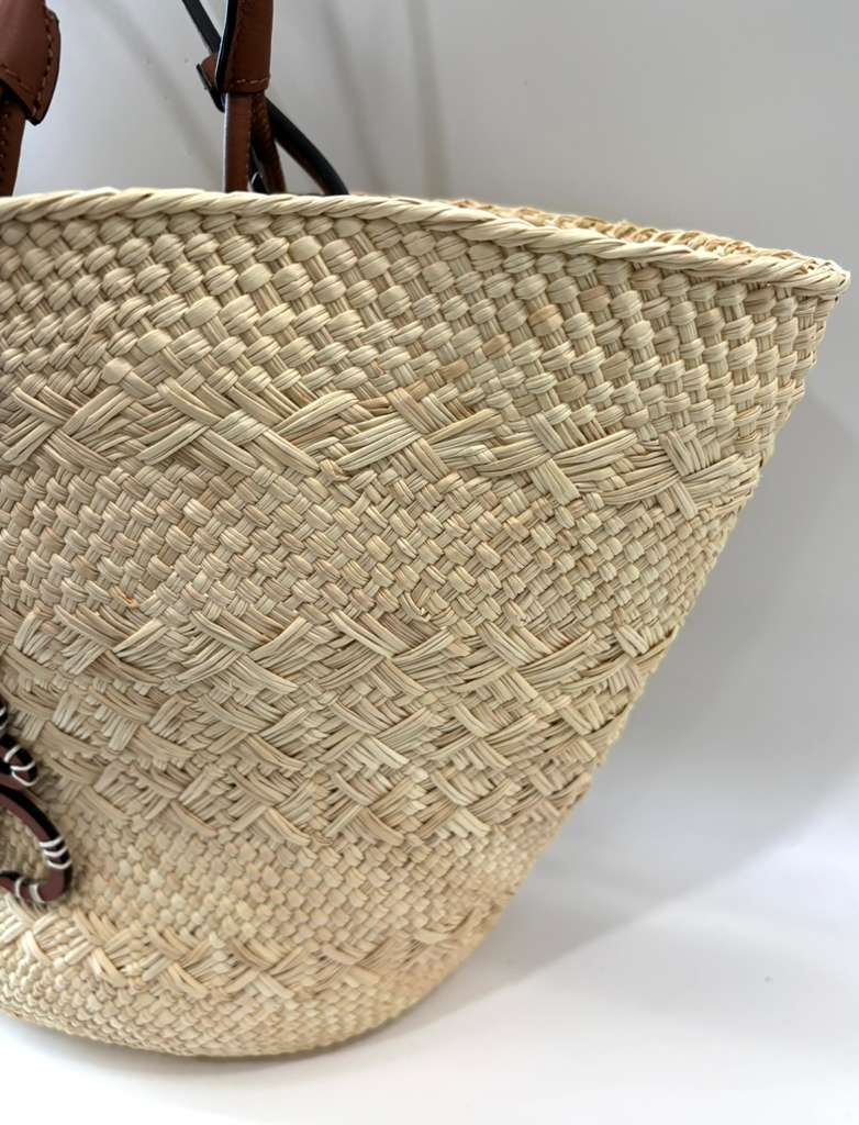 LOEWE CALFSKIN RAFFIA PAULAS IBIZA MEDIUM ANAGRAM BASKET TOTE BAG