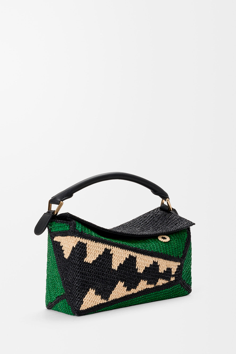 Small Puzzle Edge Bag In Raffia And Calfskin