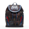 LOUBOUTIN EXPLORAFUNK STUDDED PRINTED MESH LEATHER TRIMMED BACKPACK