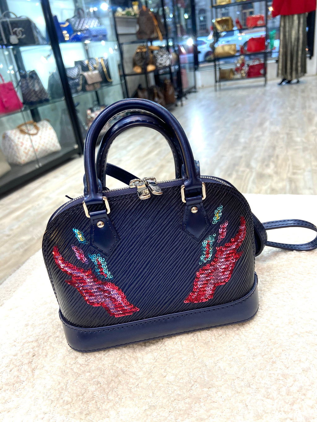 LOUIS VUITTON EPI LEATHER SEQUINS FLAME NANO ALMA BAG
