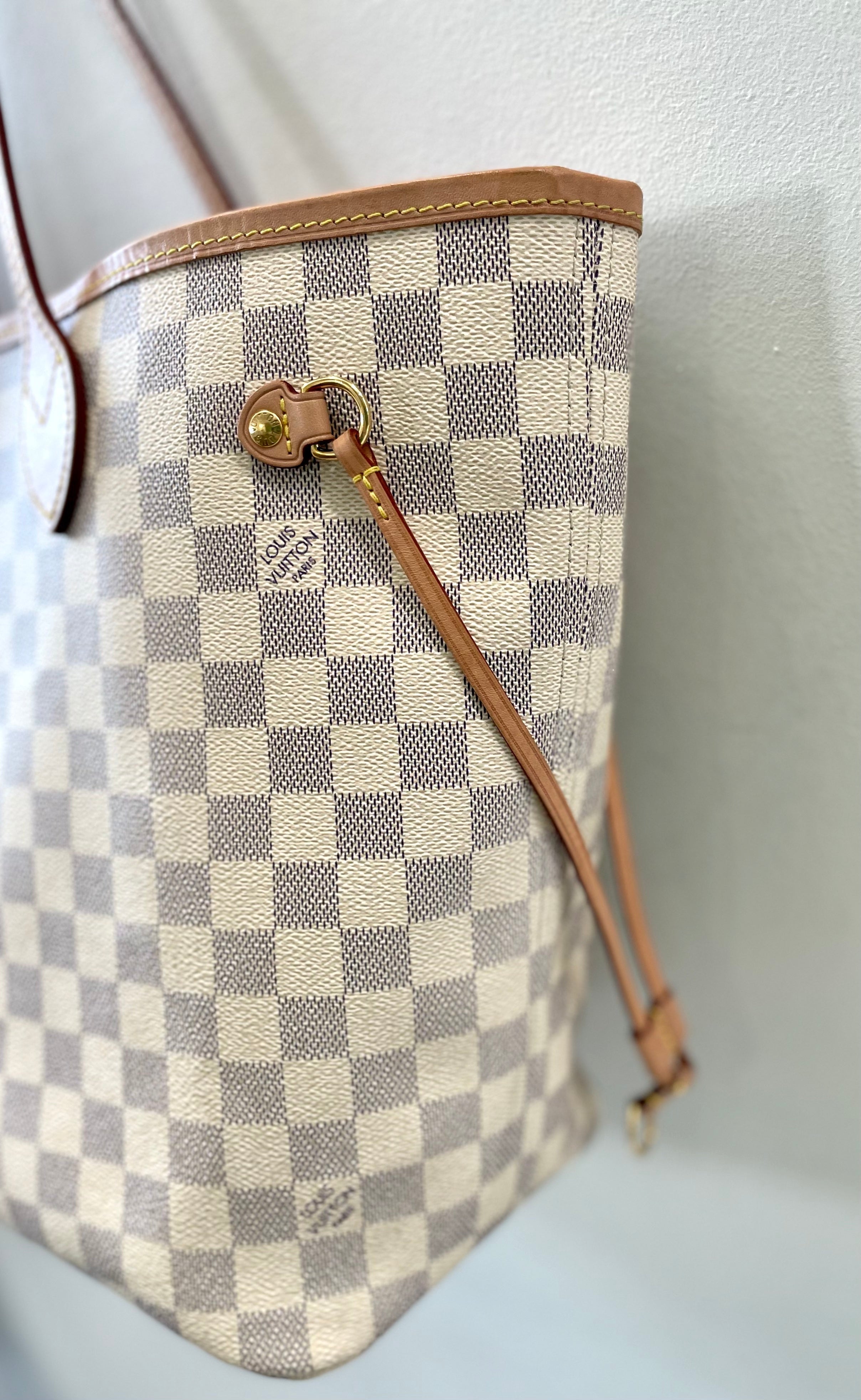 LOUIS VUITTON DAMIER AZUR NEVERFULL MM ROSE BALLERINE WITH POCHETTE