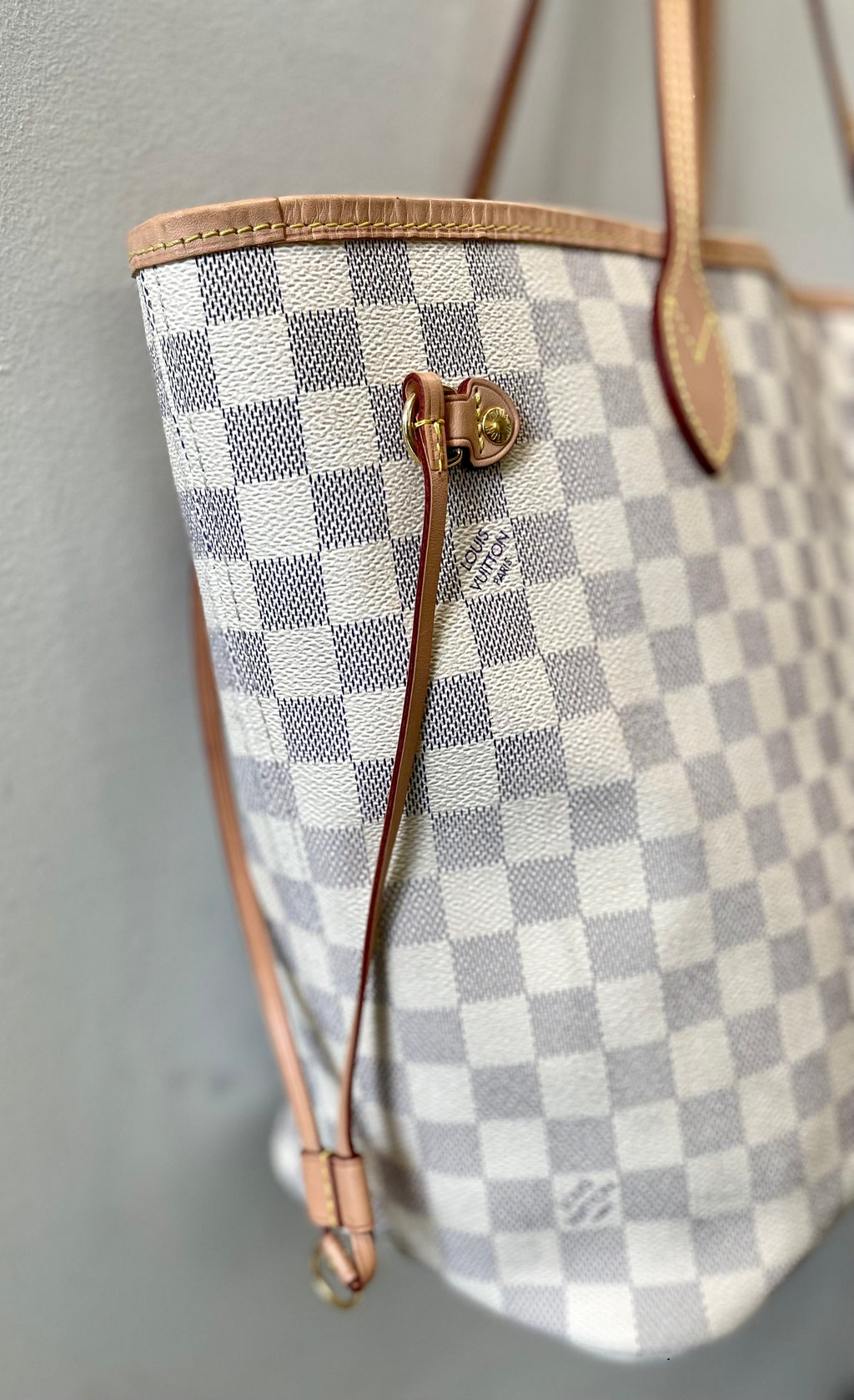 LOUIS VUITTON DAMIER AZUR NEVERFULL MM ROSE BALLERINE WITH POCHETTE