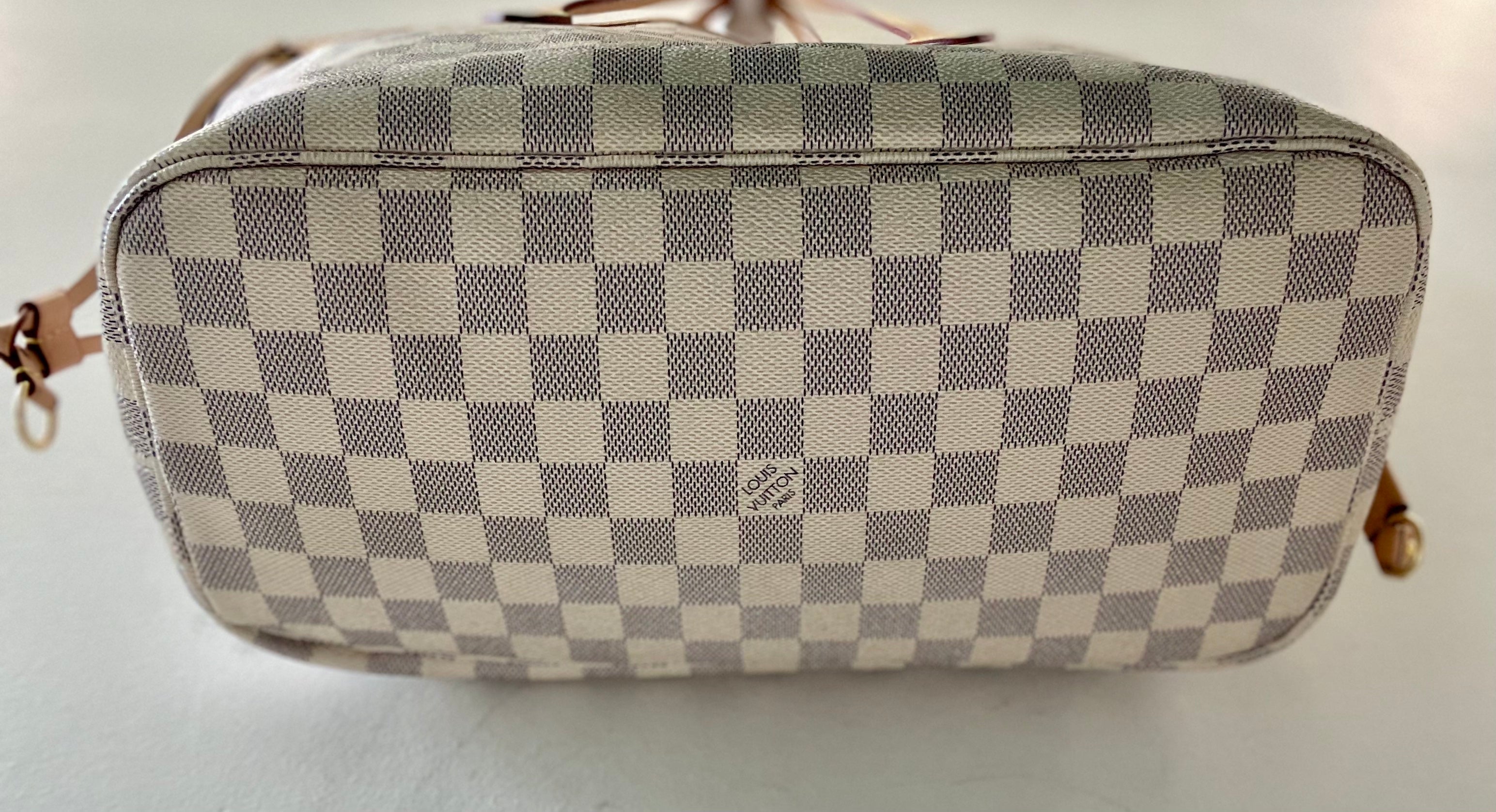 LOUIS VUITTON DAMIER AZUR NEVERFULL MM ROSE BALLERINE WITH POCHETTE