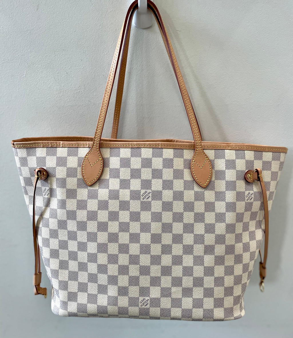 LOUIS VUITTON DAMIER AZUR NEVERFULL MM ROSE BALLERINE WITH POCHETTE
