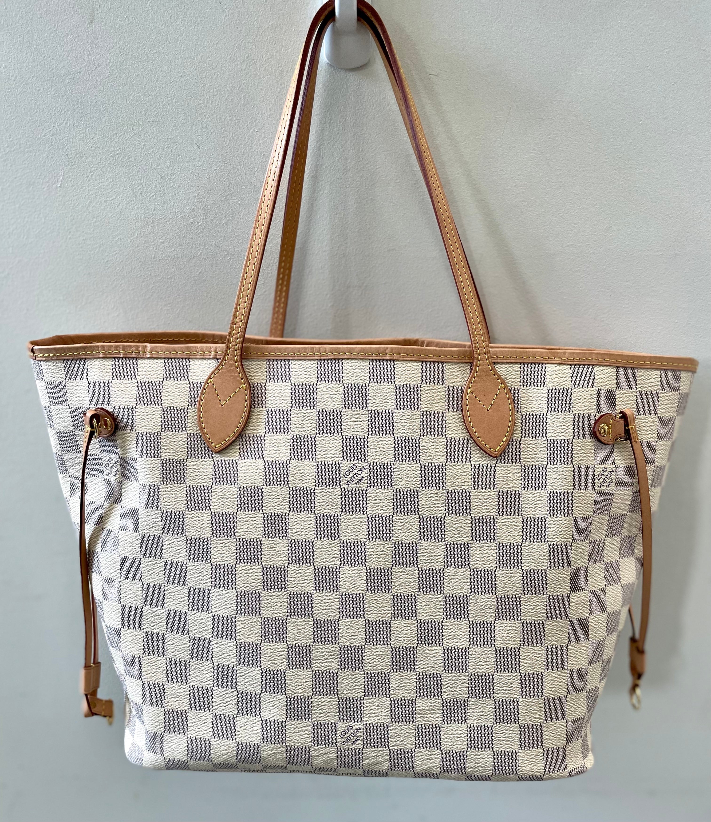 LOUIS VUITTON DAMIER AZUR NEVERFULL MM ROSE BALLERINE WITH POCHETTE