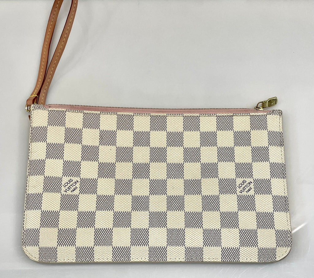 LOUIS VUITTON DAMIER AZUR NEVERFULL MM ROSE BALLERINE WITH POCHETTE