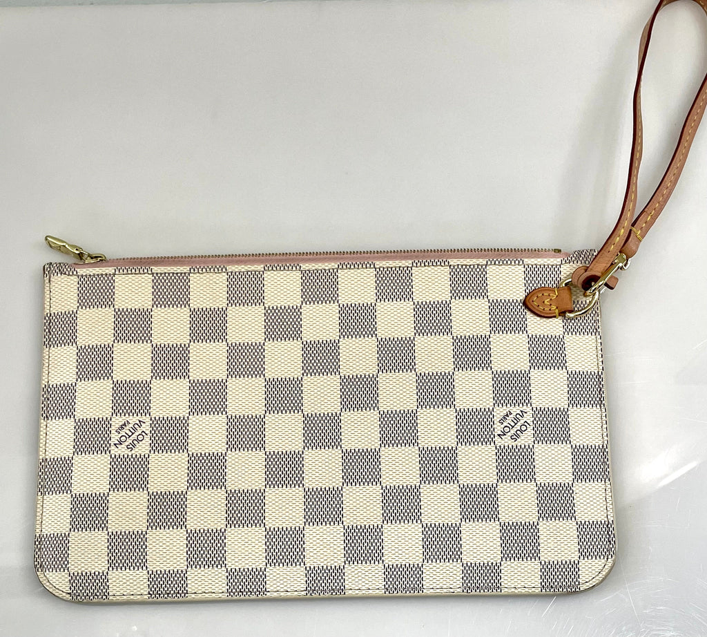 LOUIS VUITTON DAMIER AZUR NEVERFULL MM ROSE BALLERINE WITH POCHETTE