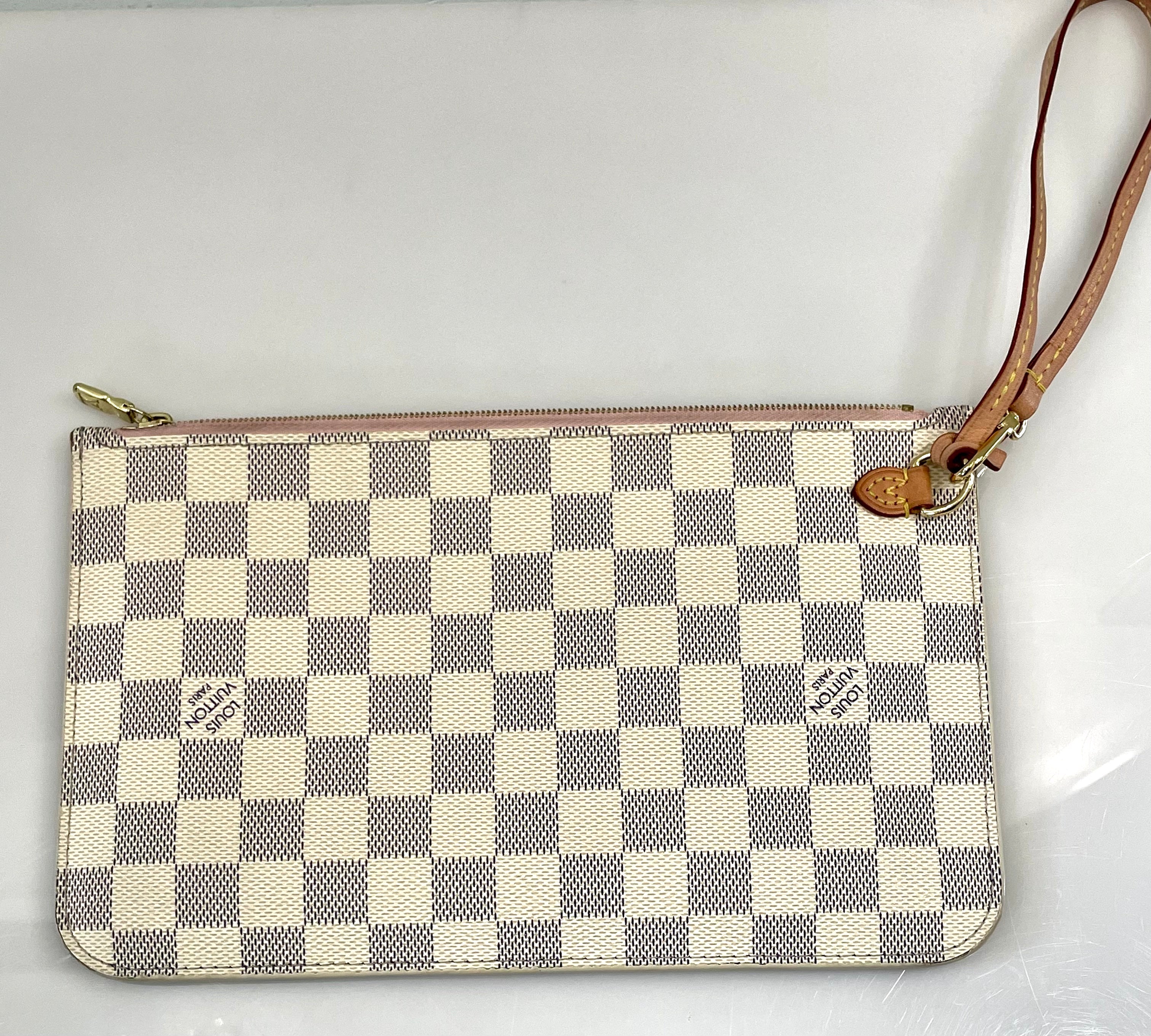 LOUIS VUITTON DAMIER AZUR NEVERFULL MM ROSE BALLERINE WITH POCHETTE