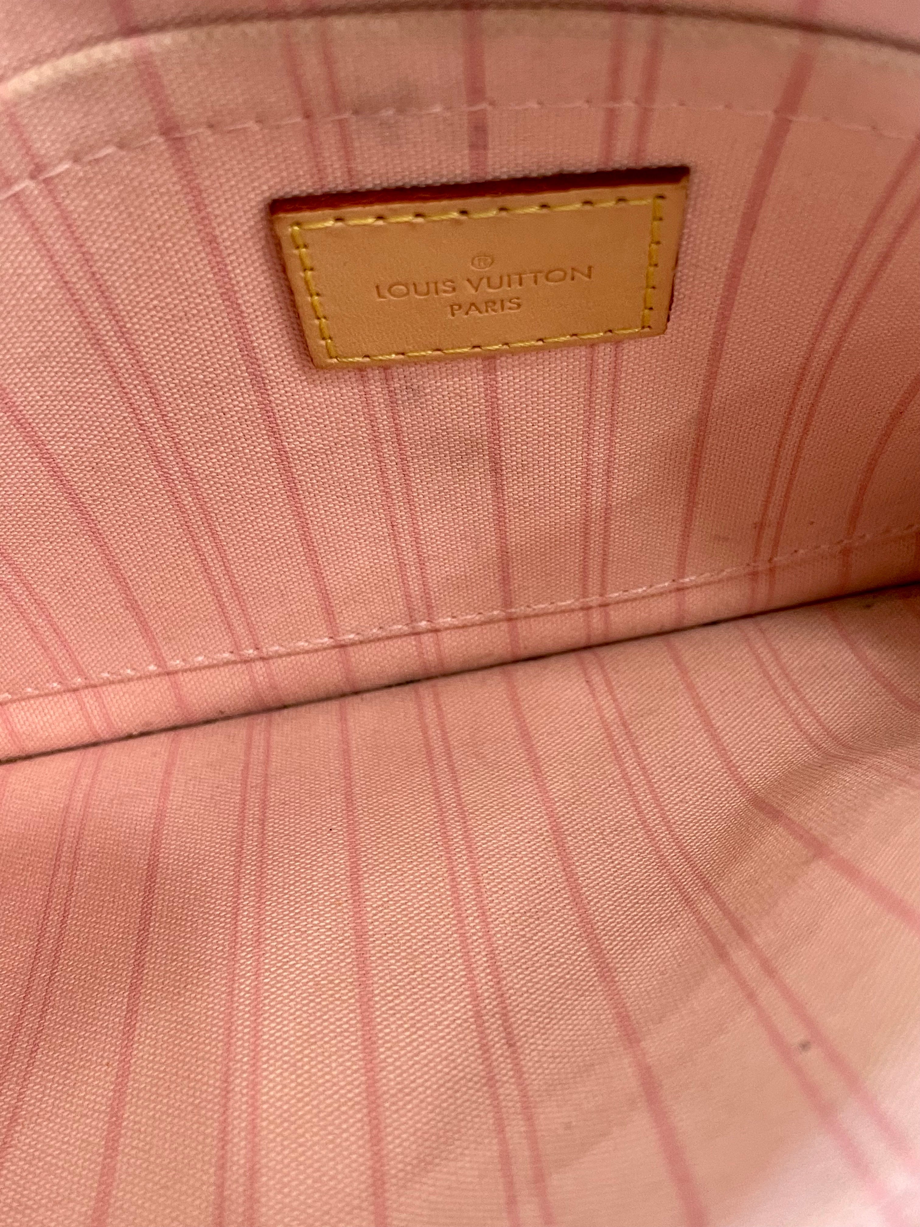 LOUIS VUITTON DAMIER AZUR NEVERFULL MM ROSE BALLERINE WITH POCHETTE