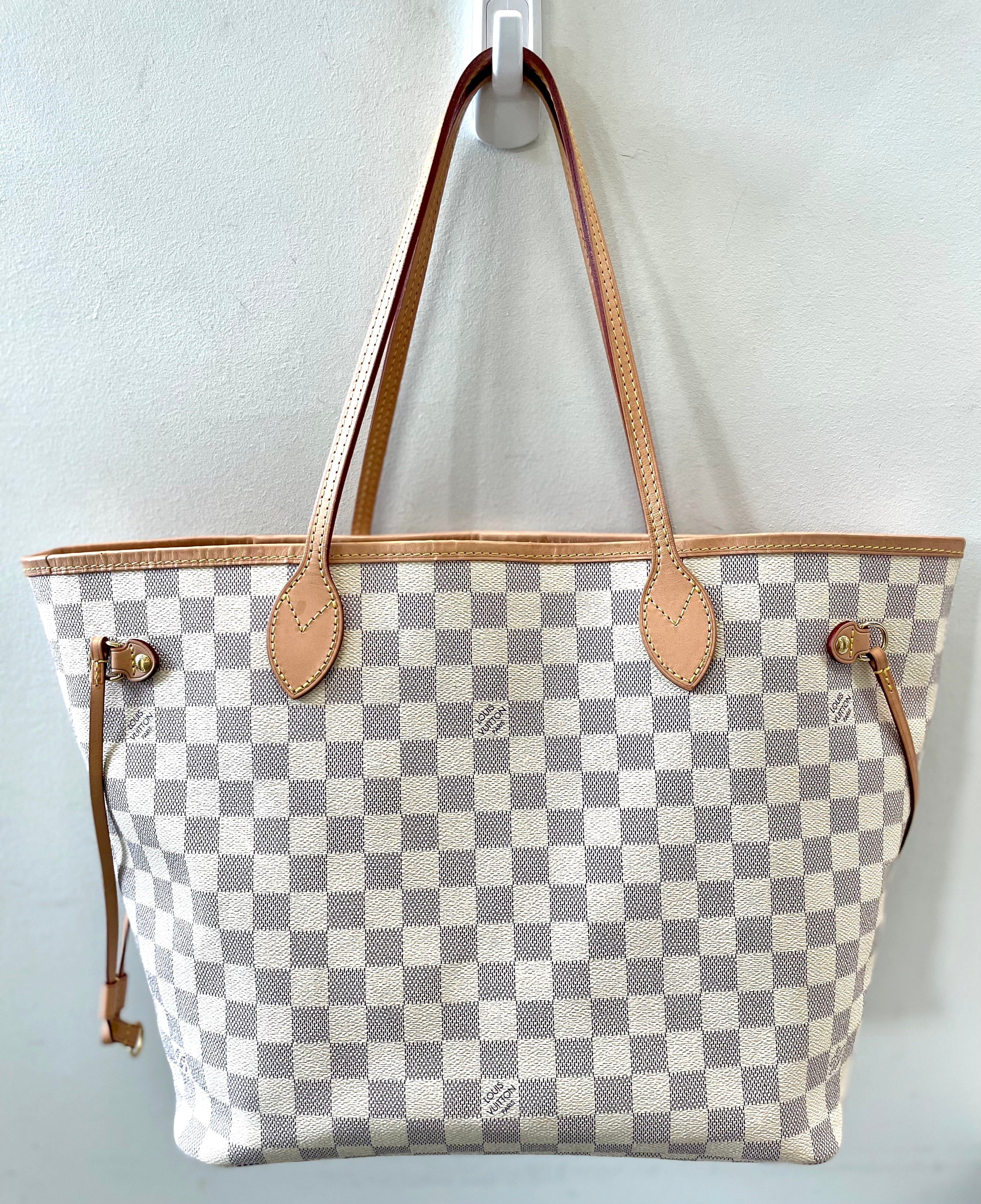 LOUIS VUITTON DAMIER AZUR NEVERFULL MM ROSE BALLERINE WITH POCHETTE