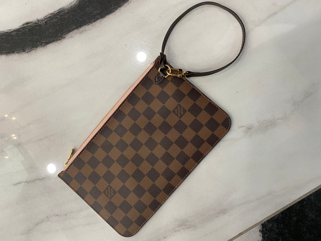 LOUIS VUITTON DAMIER EBENE NEVERFULL MM GM POCHETTE ROSE BALLERINE
