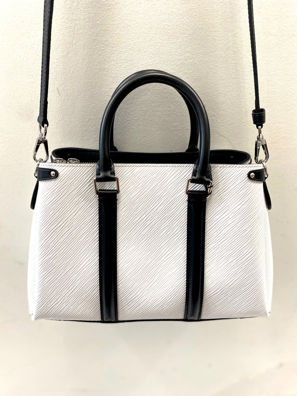 LOUIS VUITTON EPI SOUFFLOT BB BAG-OPTIC WHITE BLACK