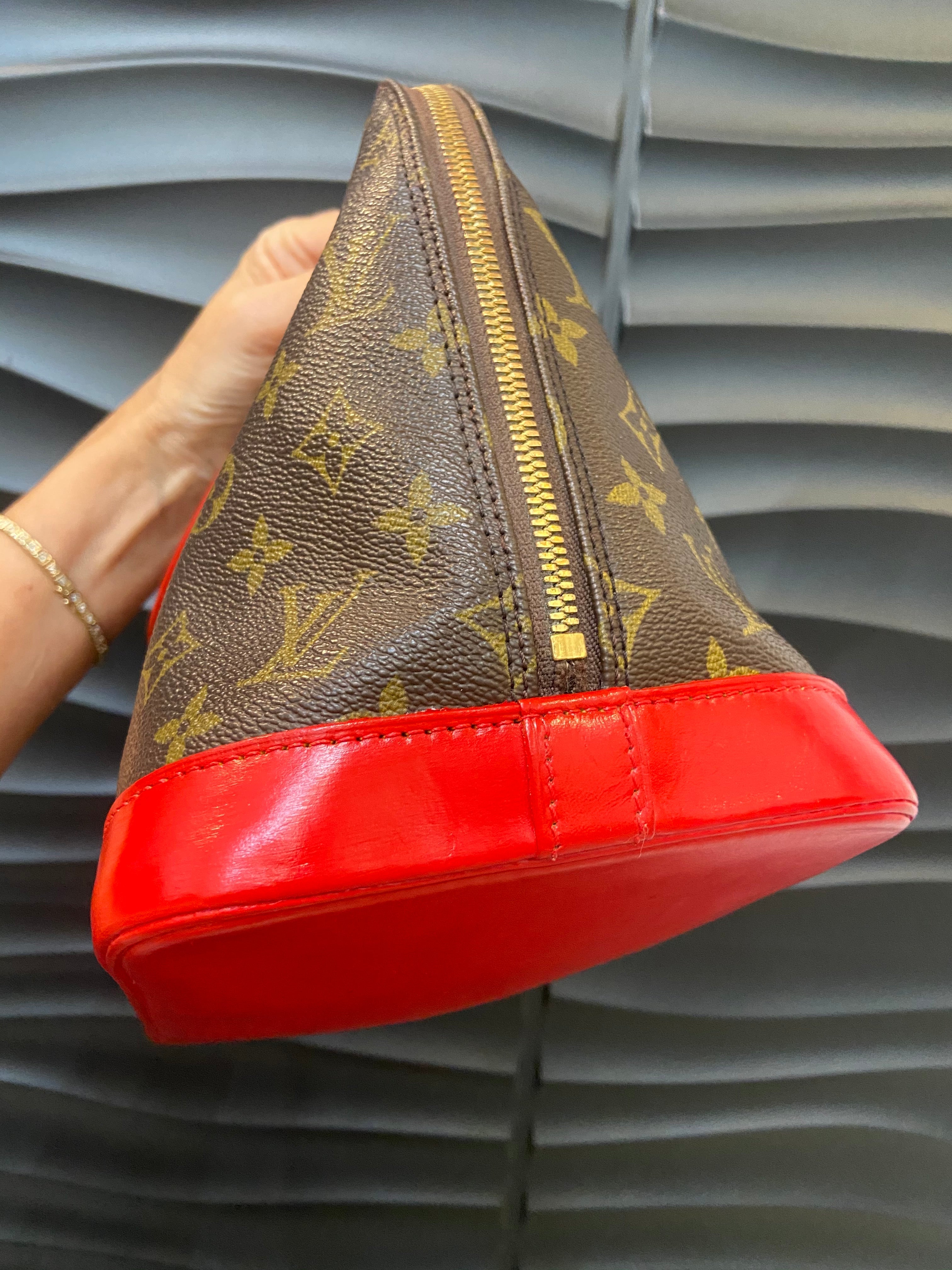 LOUIS VUITTON MONOGRAM ALMA PM HANDBAG CUSTOM RED