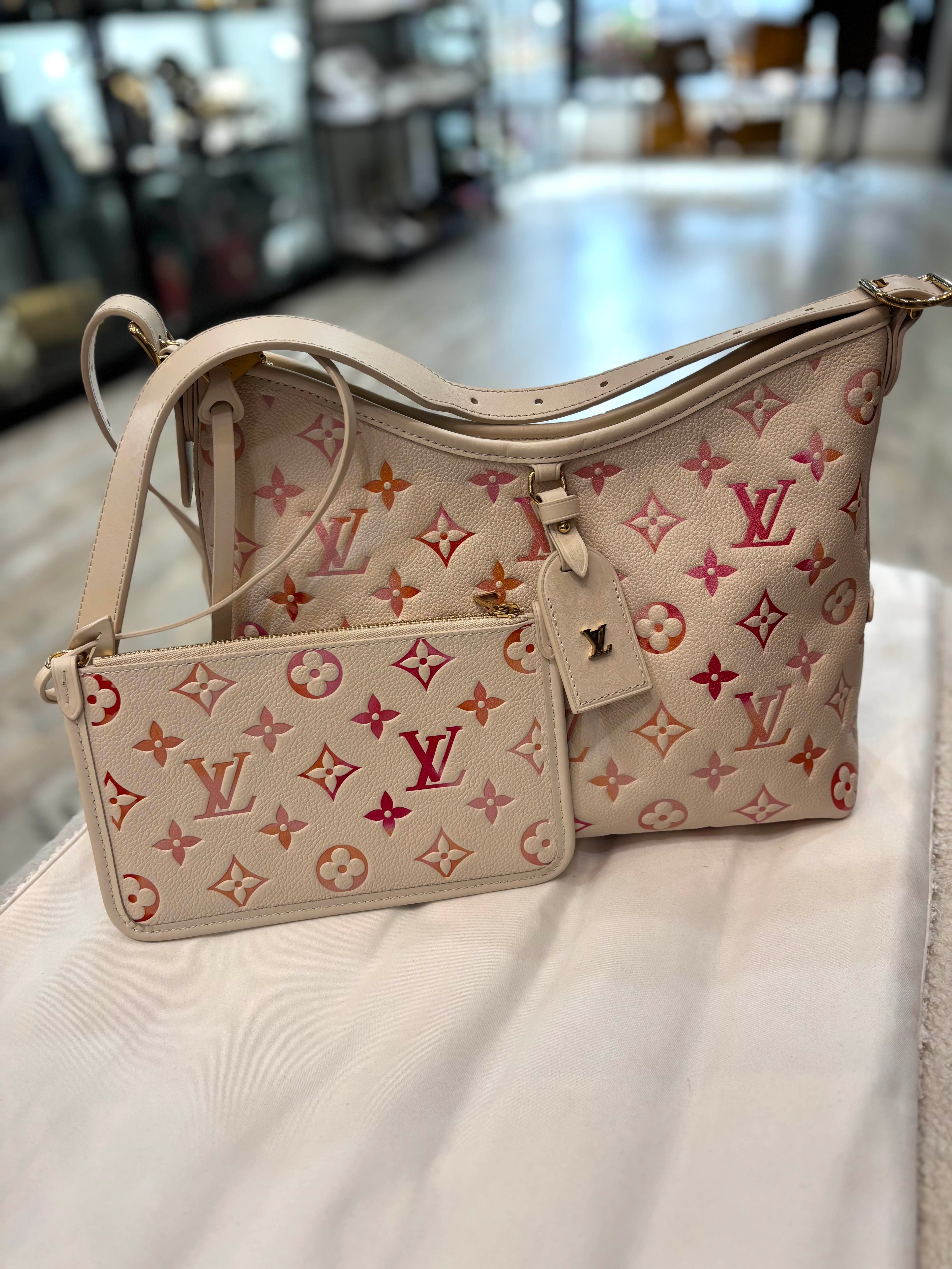 LV MONOGRAM SUNRISE AQUARELLE EMPREINTE LEATHER CARRYALL PM BAG