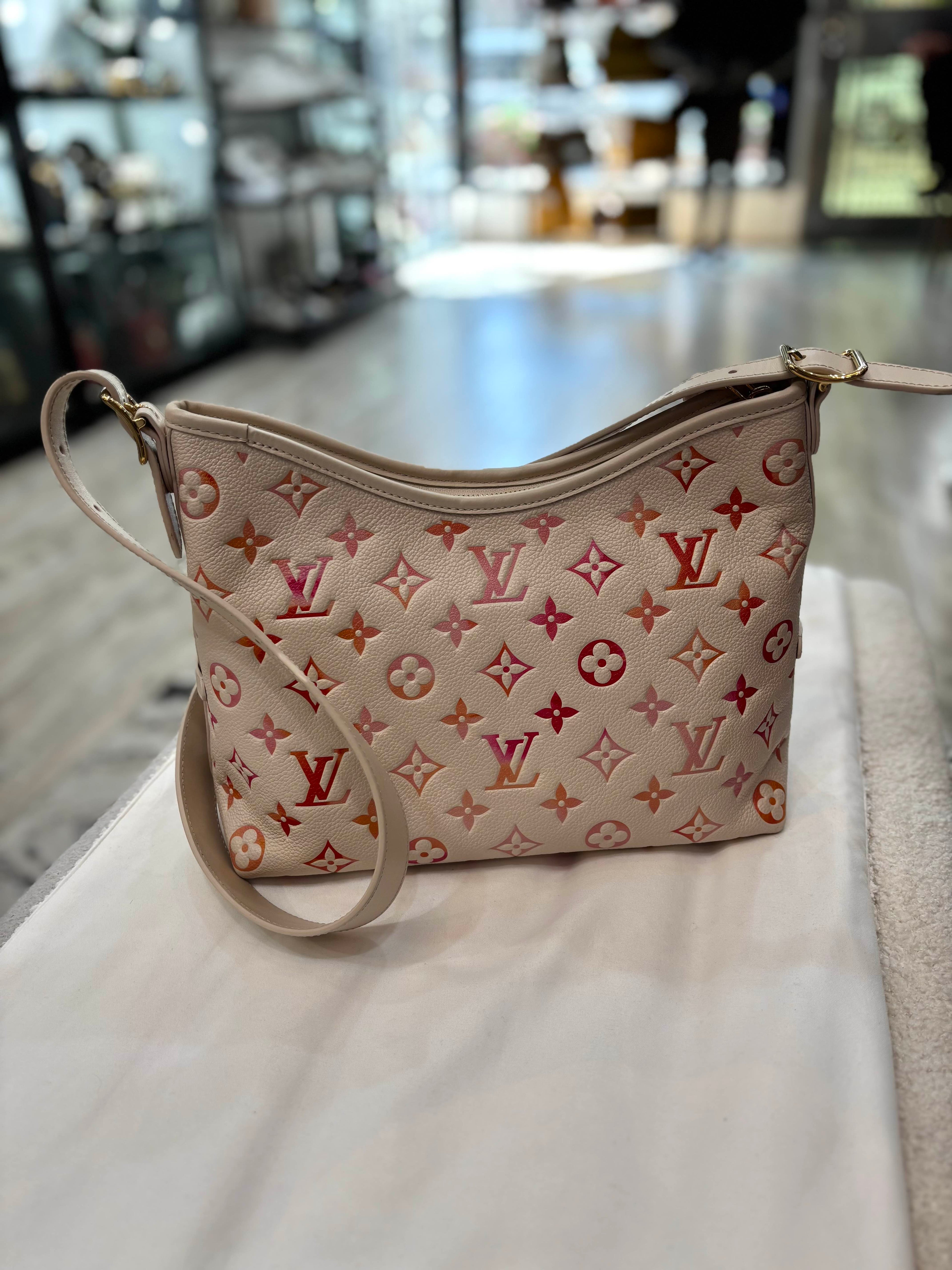 LV MONOGRAM SUNRISE AQUARELLE EMPREINTE LEATHER CARRYALL PM BAG