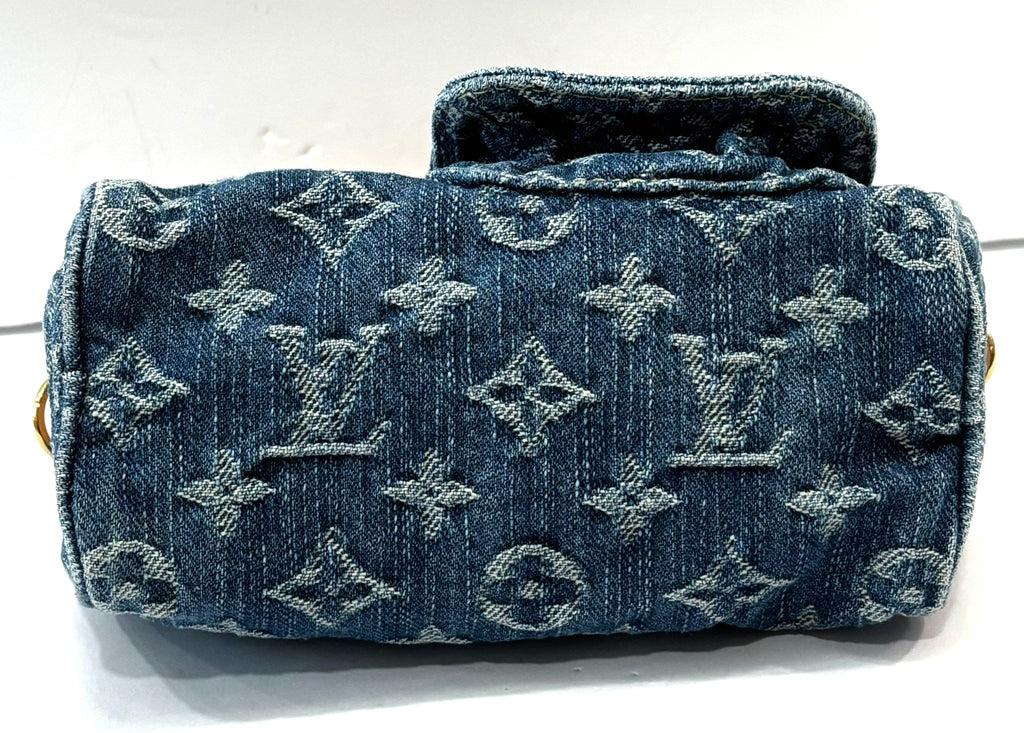 LOUIS VUITTON LV REMIX NANO SPEEDY BLUE DENIM HANDBAG
