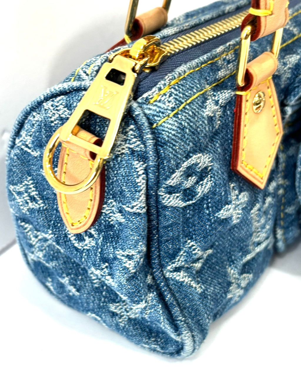 LOUIS VUITTON LV REMIX NANO SPEEDY BLUE DENIM HANDBAG