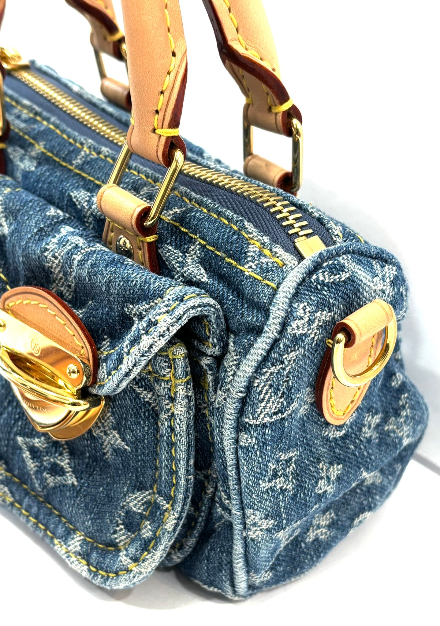 LOUIS VUITTON LV REMIX NANO SPEEDY BLUE DENIM HANDBAG