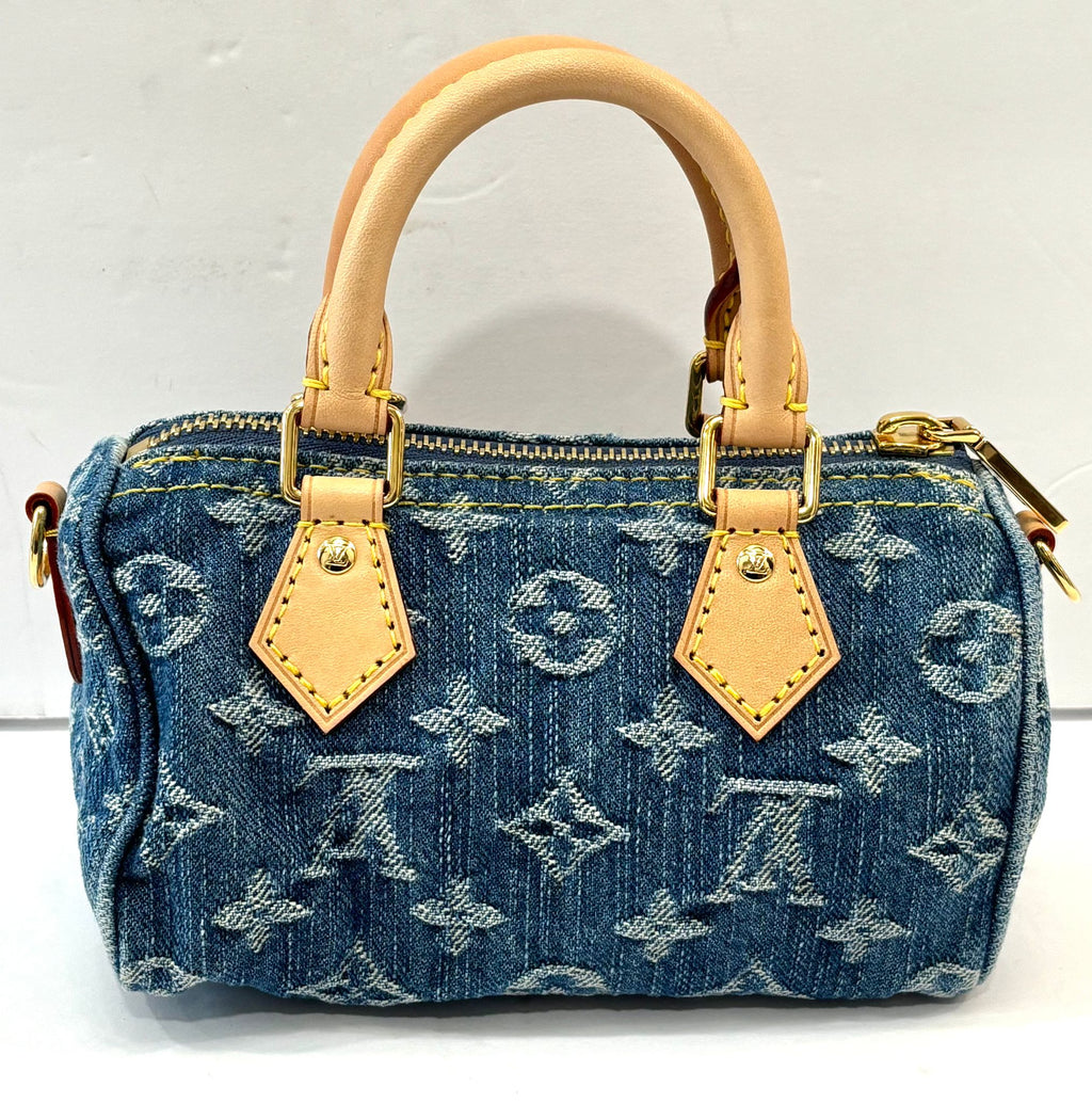 LOUIS VUITTON LV REMIX NANO SPEEDY BLUE DENIM HANDBAG