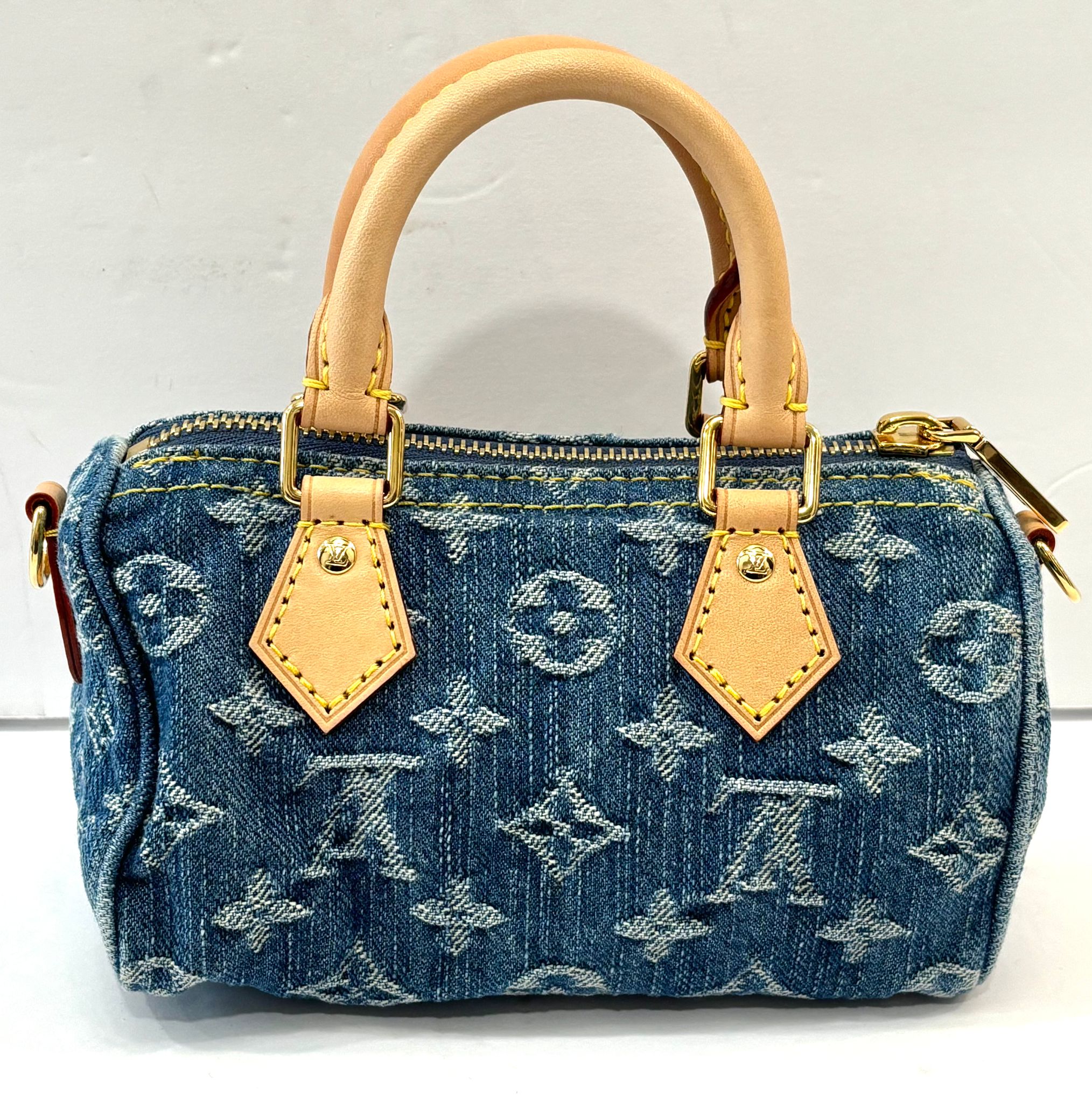 LOUIS VUITTON LV REMIX NANO SPEEDY BLUE DENIM HANDBAG