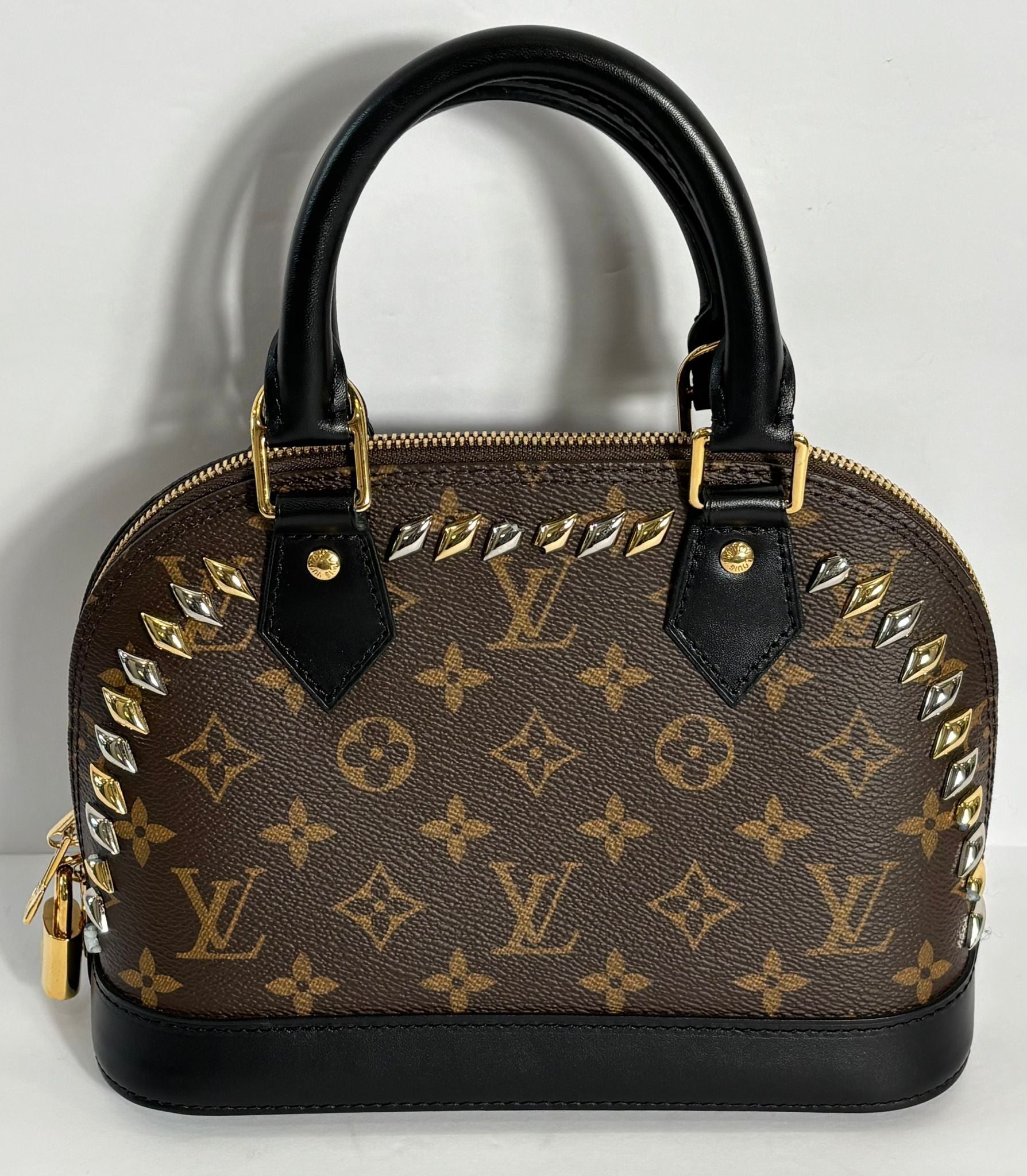 LOUIS VUITTON MONOGRAM MACASSAR STUDDED ALMA BB BAG