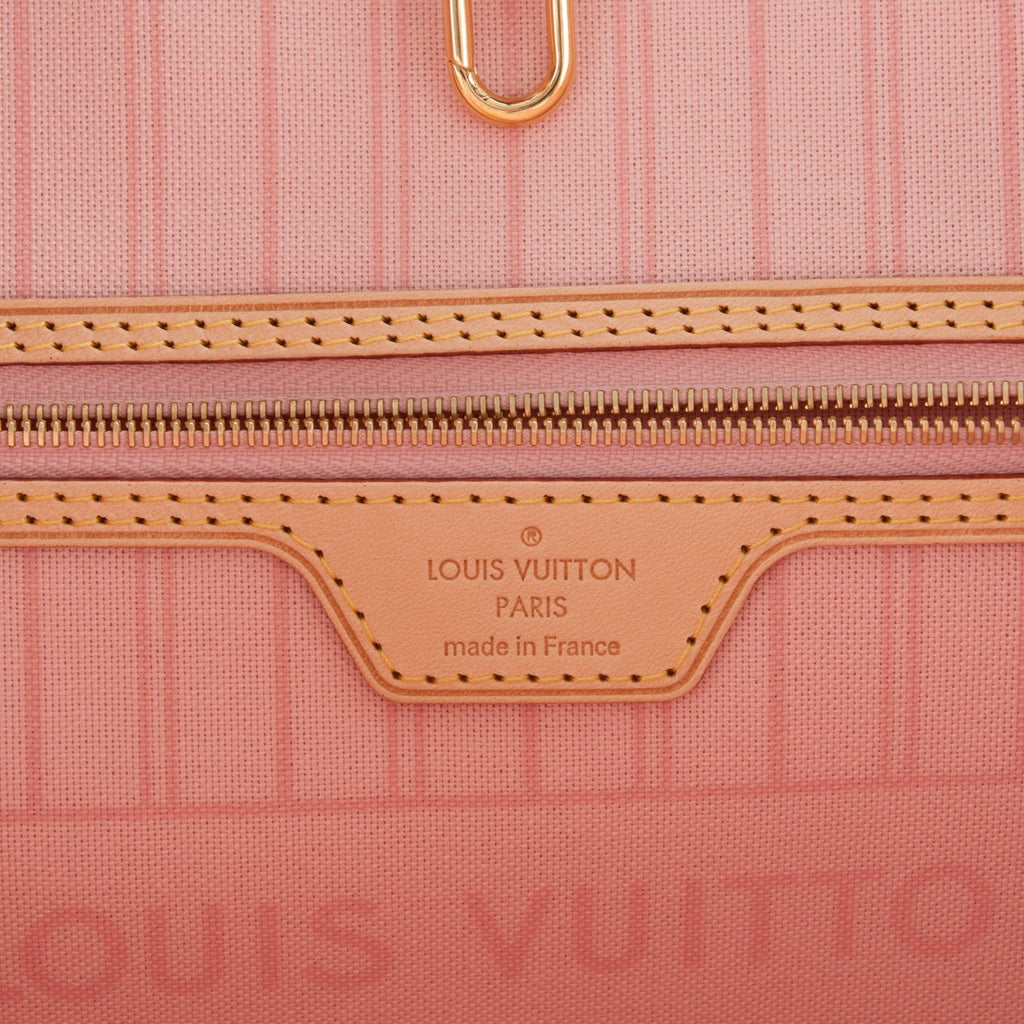 LOUIS VUITTON DAMIER AZUR NEVERFULL MM ROSE BALLERINE WITH POCHETTE