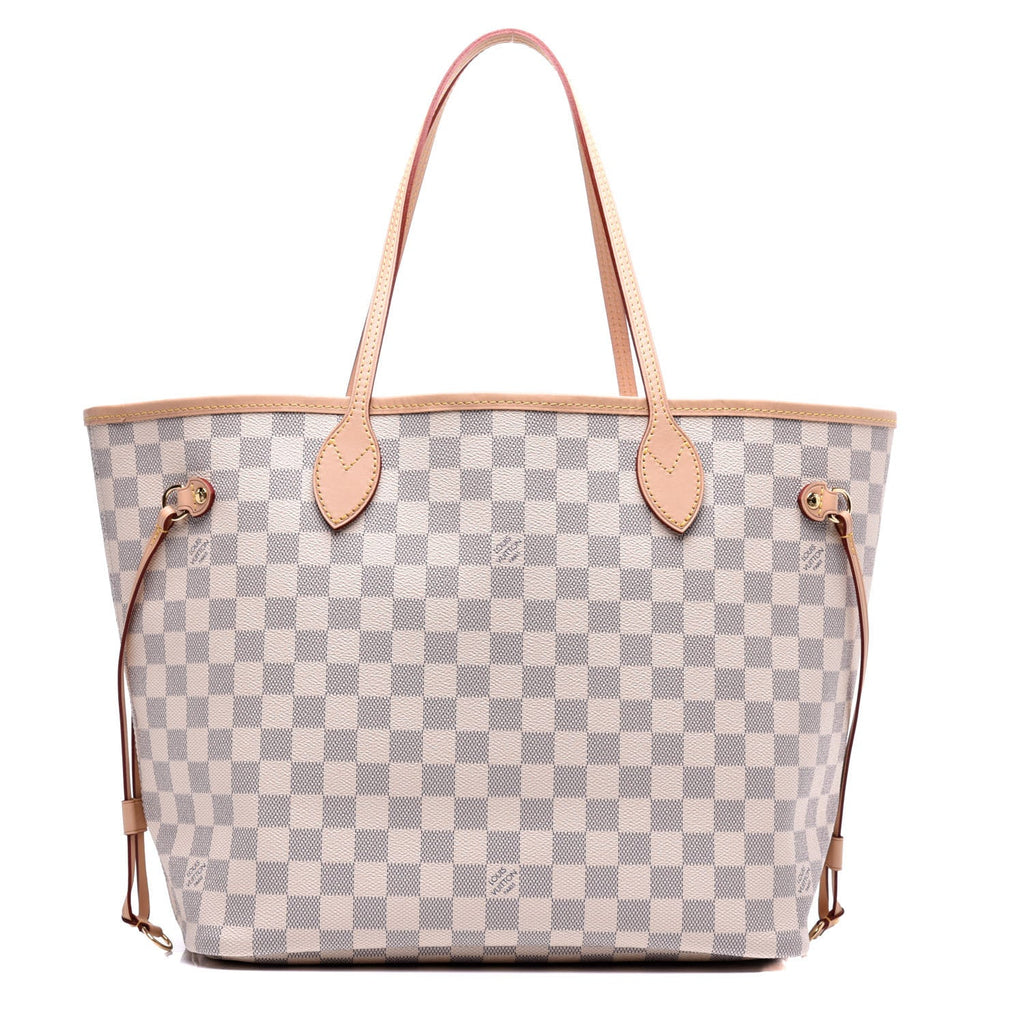 LOUIS VUITTON DAMIER AZUR NEVERFULL MM ROSE BALLERINE WITH POCHETTE