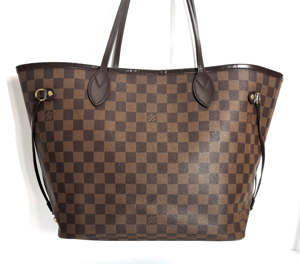 LOUIS VUITTON DAMIER EBENE NEVERFULL MM TOTE BAG CERISE RED