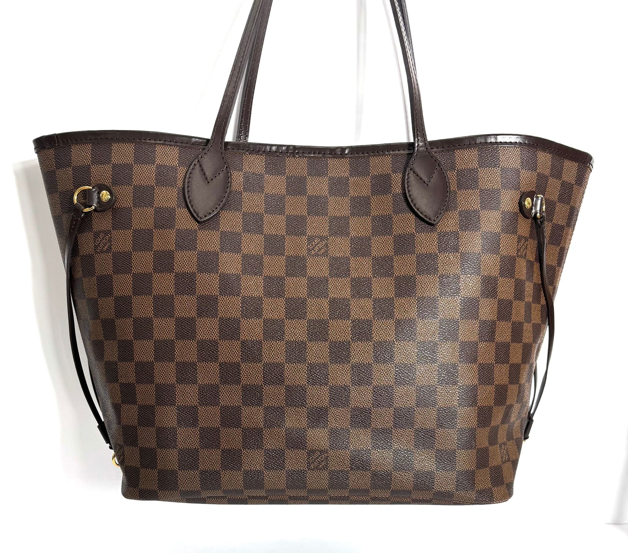 LOUIS VUITTON DAMIER EBENE NEVERFULL MM TOTE BAG CERISE RED