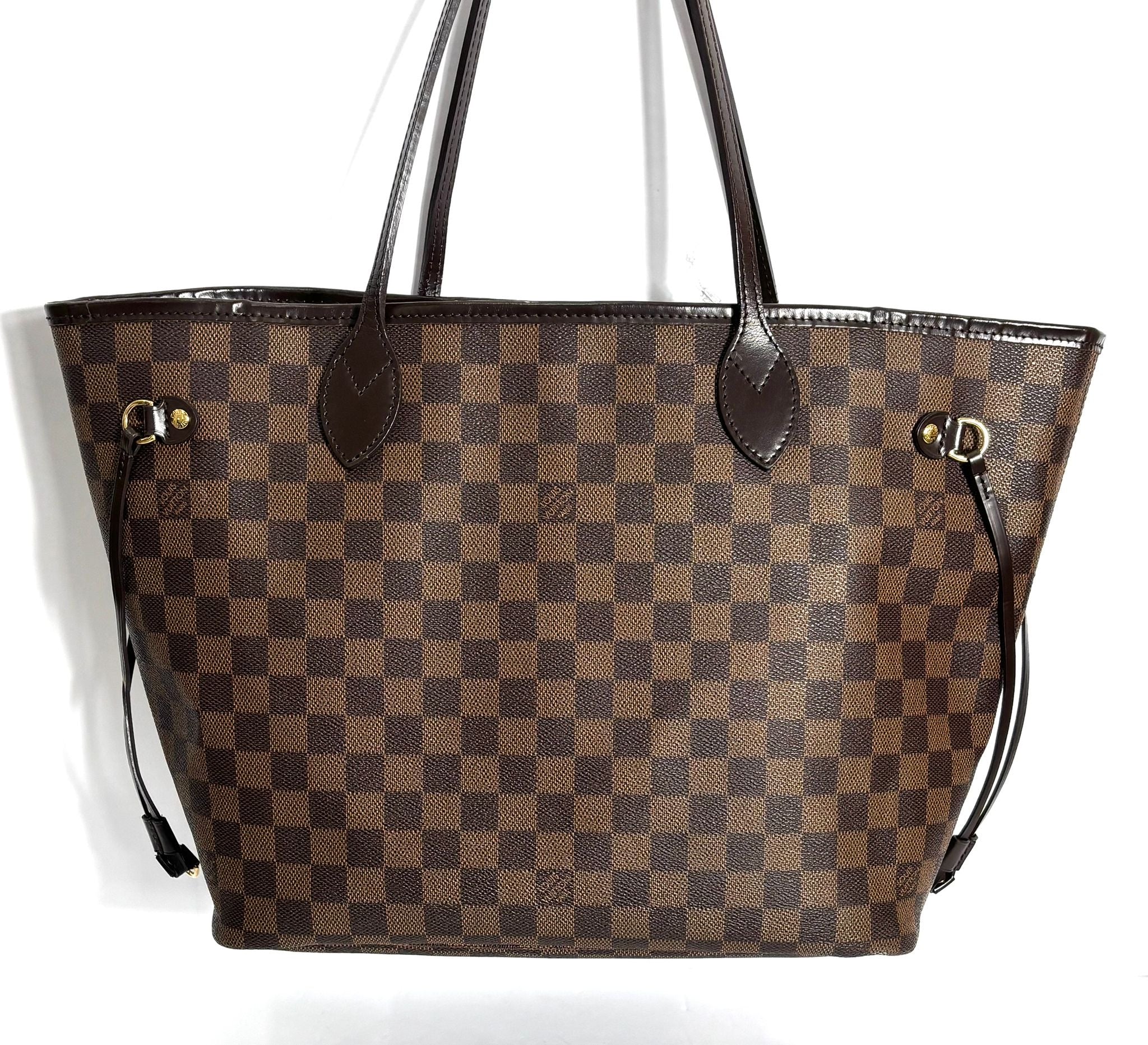 LOUIS VUITTON DAMIER EBENE NEVERFULL MM TOTE BAG CERISE RED