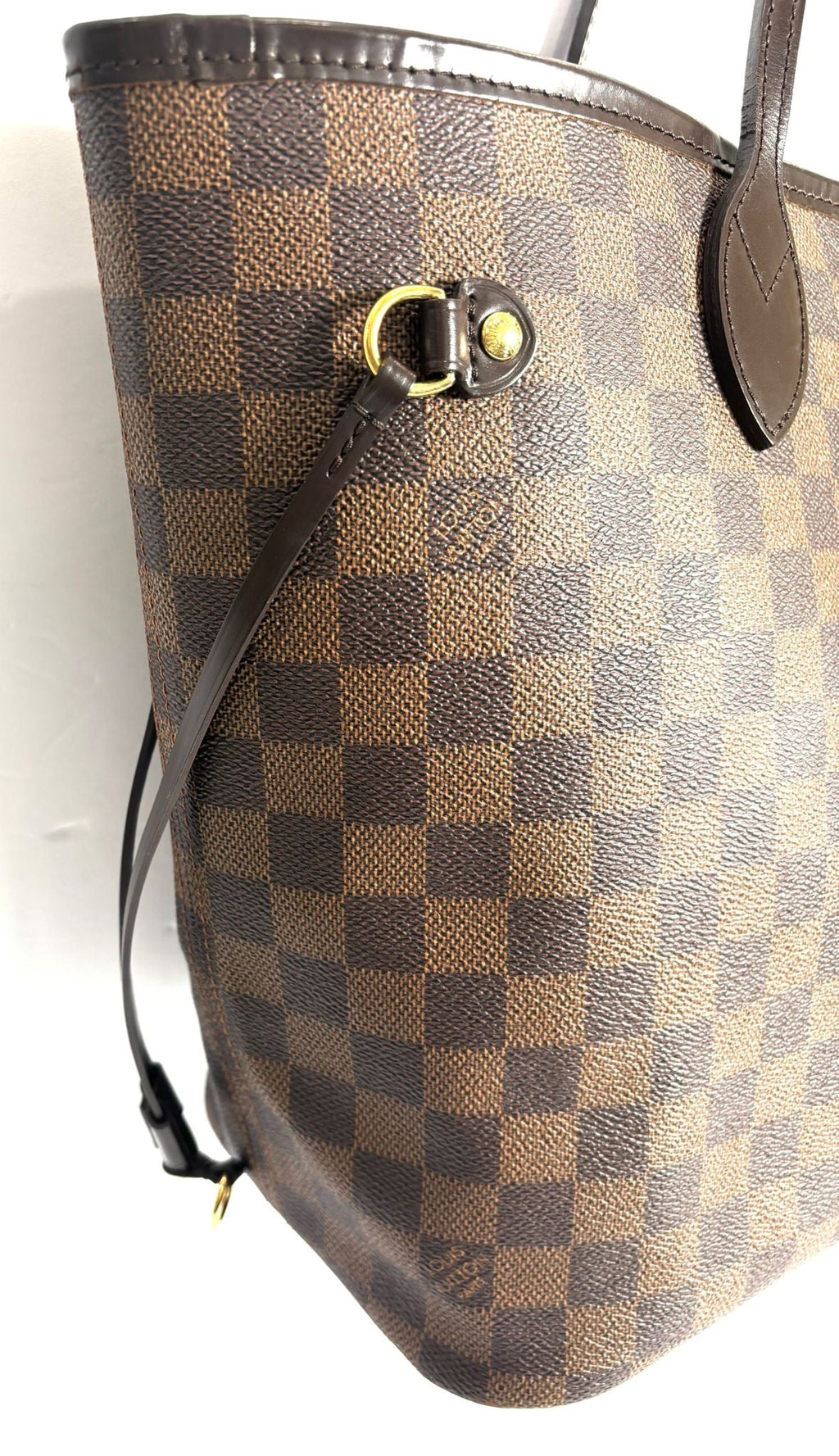 LOUIS VUITTON DAMIER EBENE NEVERFULL MM TOTE BAG CERISE RED