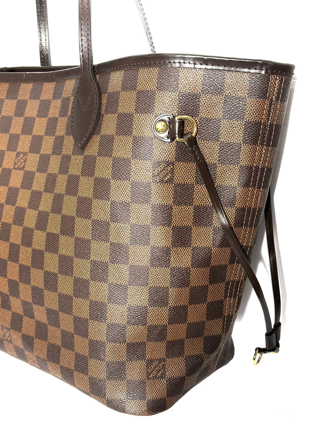 LOUIS VUITTON DAMIER EBENE NEVERFULL MM TOTE BAG CERISE RED