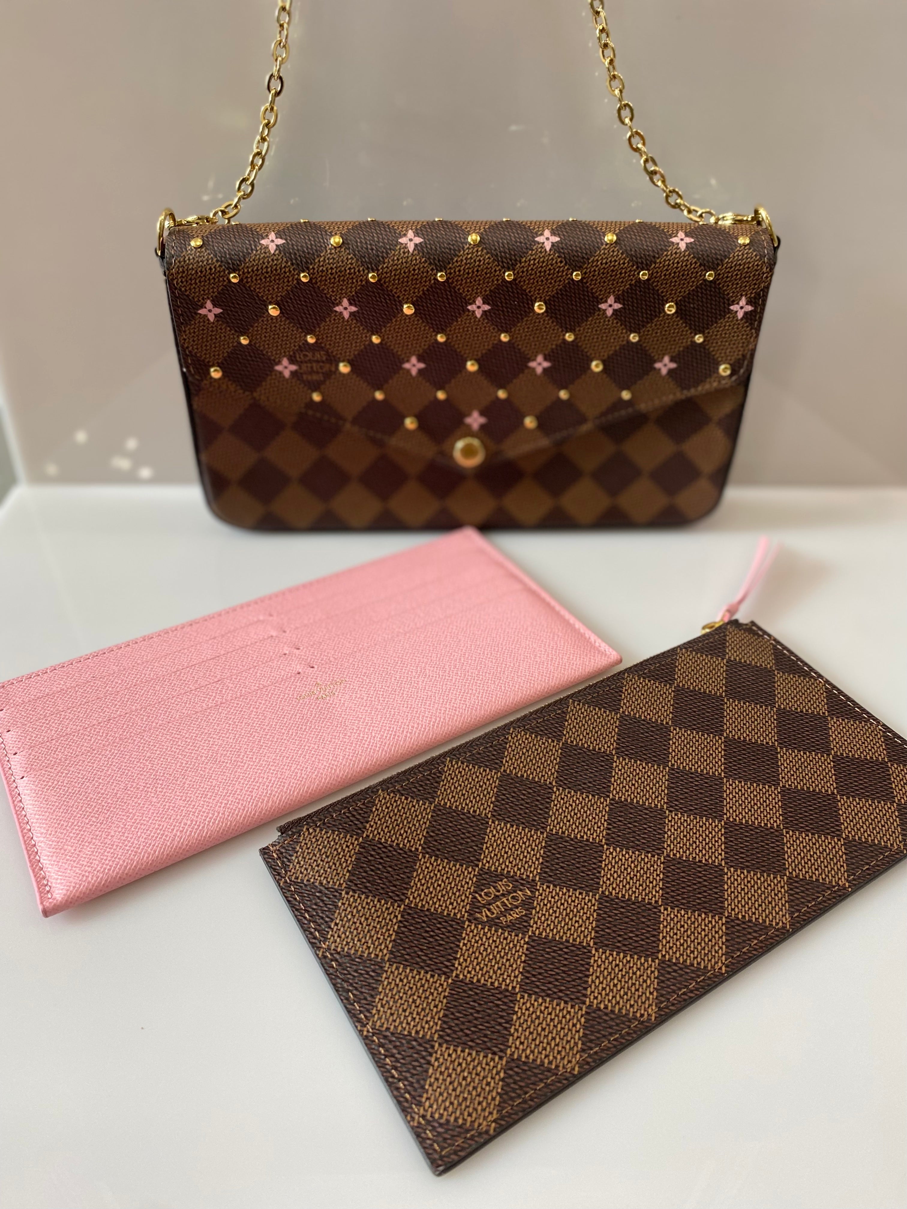 LOUIS VUITTON DAMIER EBENE FLOWER STUDDED FELICIE POCHETTE