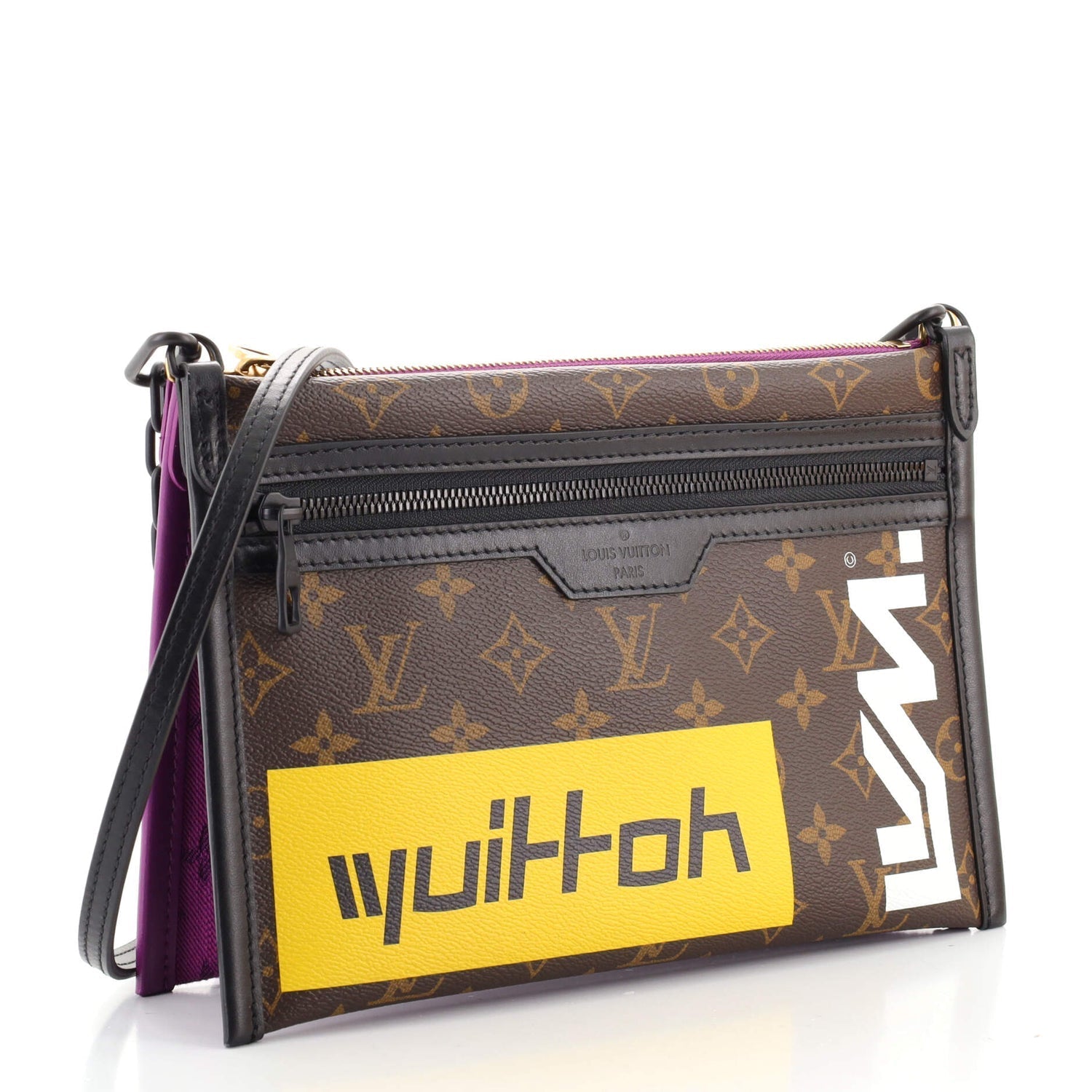 LV LOGO STORY MONOGRAM DOUBLE FLAT MESSENGER BAG