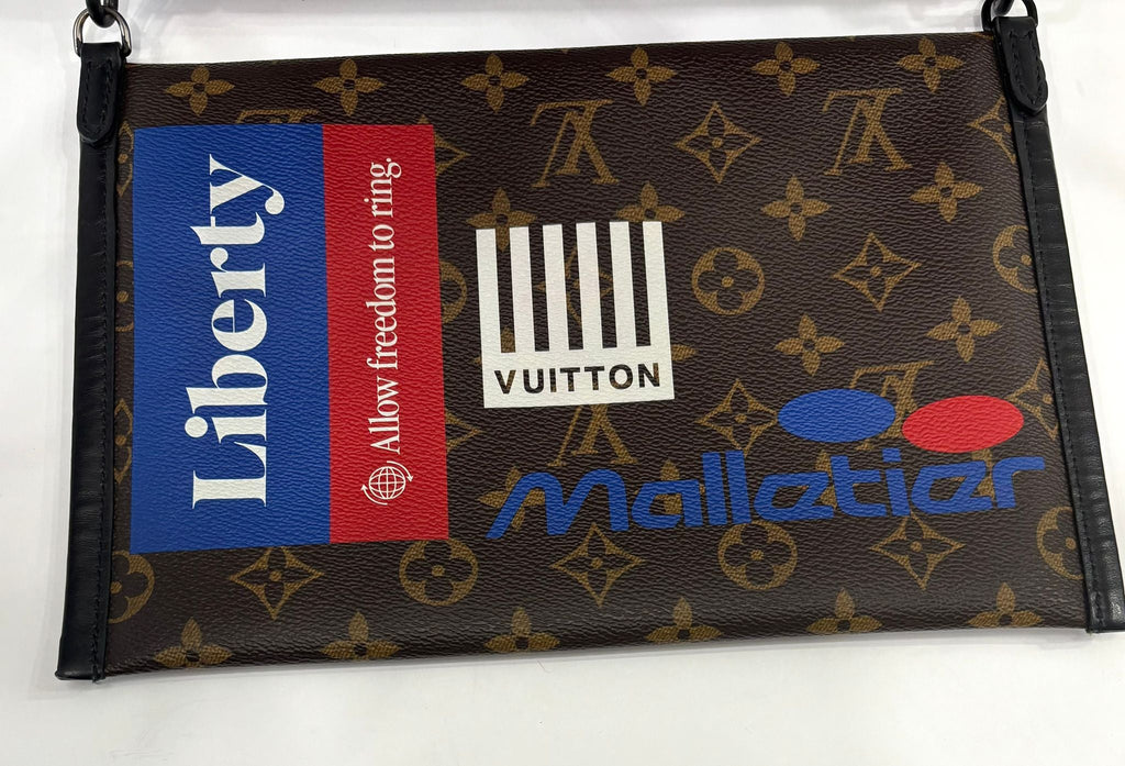 LV LOGO STORY MONOGRAM DOUBLE FLAT MESSENGER BAG