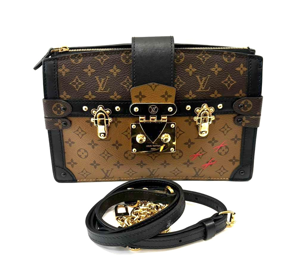 LV REVERSE MONOGRAM CANVAS PETITE MALLE CLUTCH & SHOULDER BAG