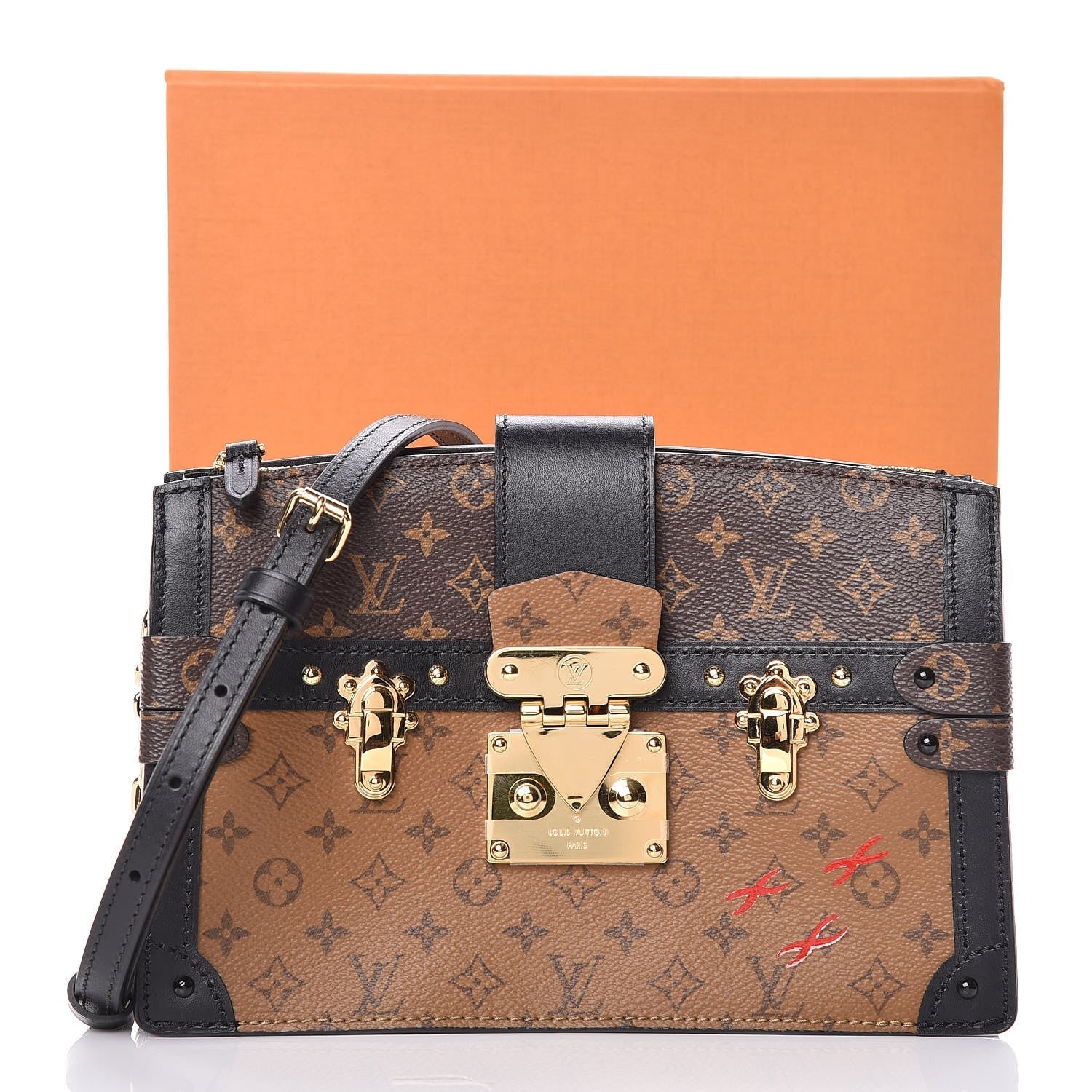 LV REVERSE MONOGRAM CANVAS PETITE MALLE CLUTCH & SHOULDER BAG