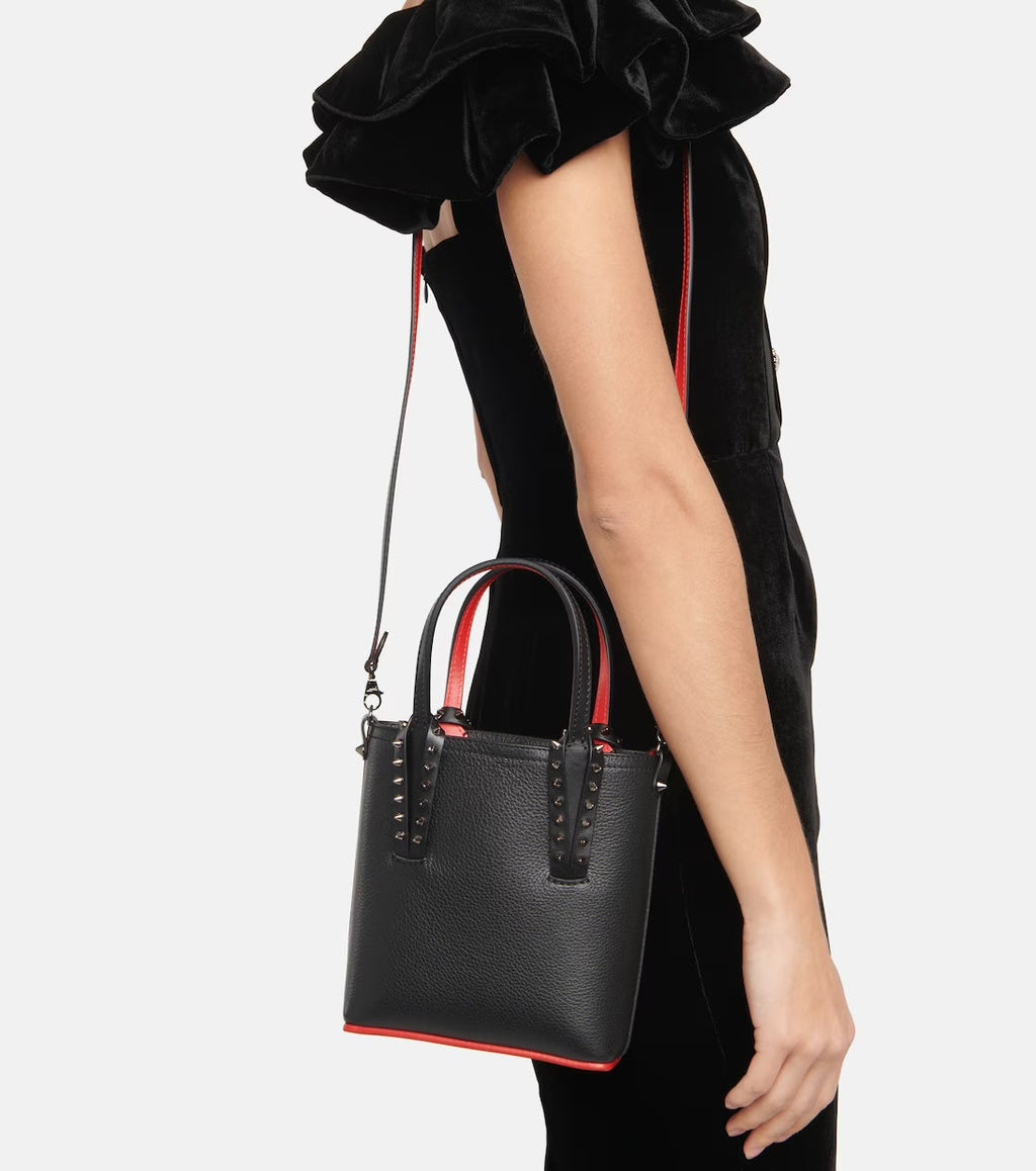 LOUBOUTIN CALFSKIN LEATHER MINI CABATA TOTE BAG