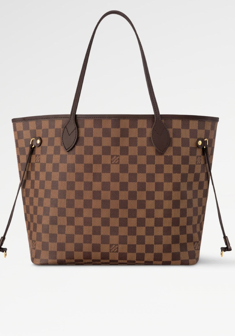 LOUIS VUITTON DAMIER EBENE NEVERFULL MM TOTE BAG CERISE RED