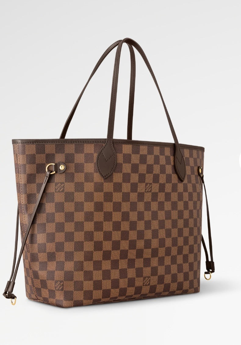 LOUIS VUITTON DAMIER EBENE NEVERFULL MM TOTE BAG CERISE RED