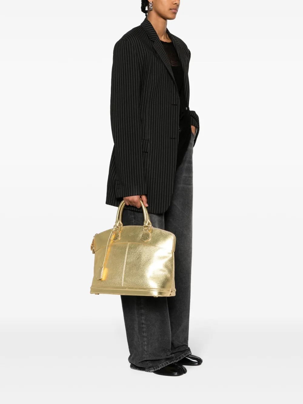 LOUIS VUITTON SUHALI METALLIC CALFSKIN LEATHER LOCKIT MM HANDBAG