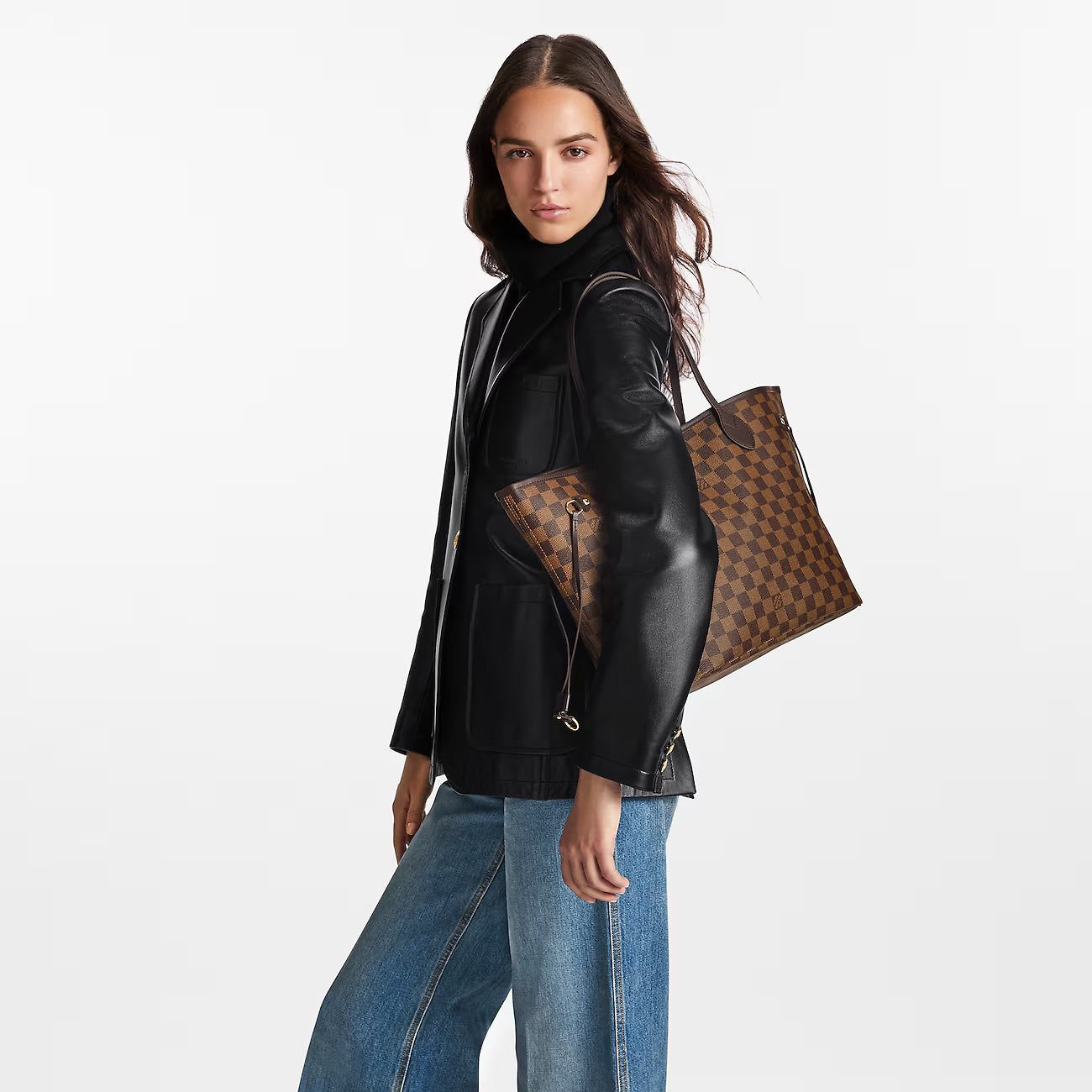LOUIS VUITTON DAMIER EBENE NEVERFULL MM TOTE HANDBAG
