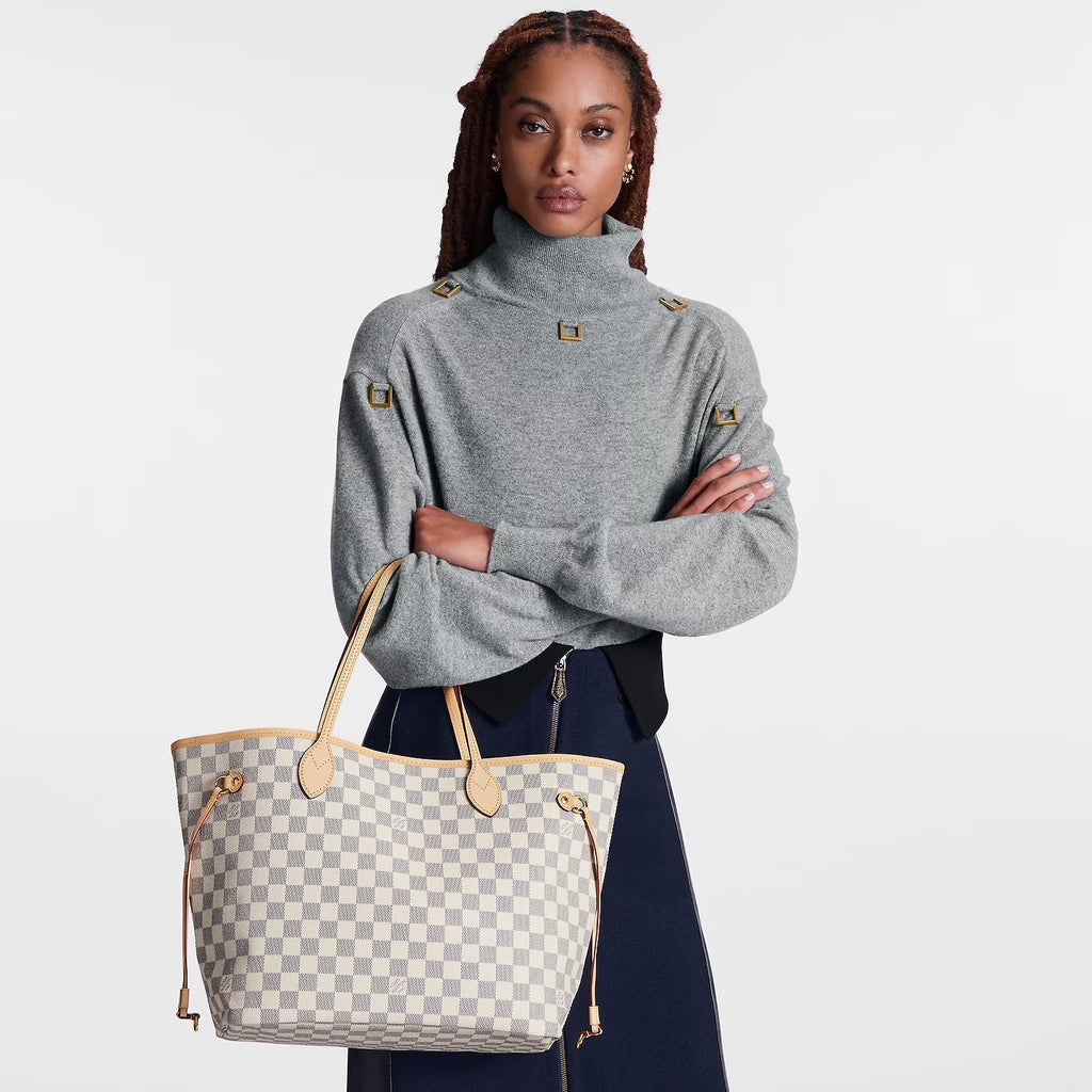 LOUIS VUITTON DAMIER AZUR NEVERFULL MM TOTE ROSE BALLERINE