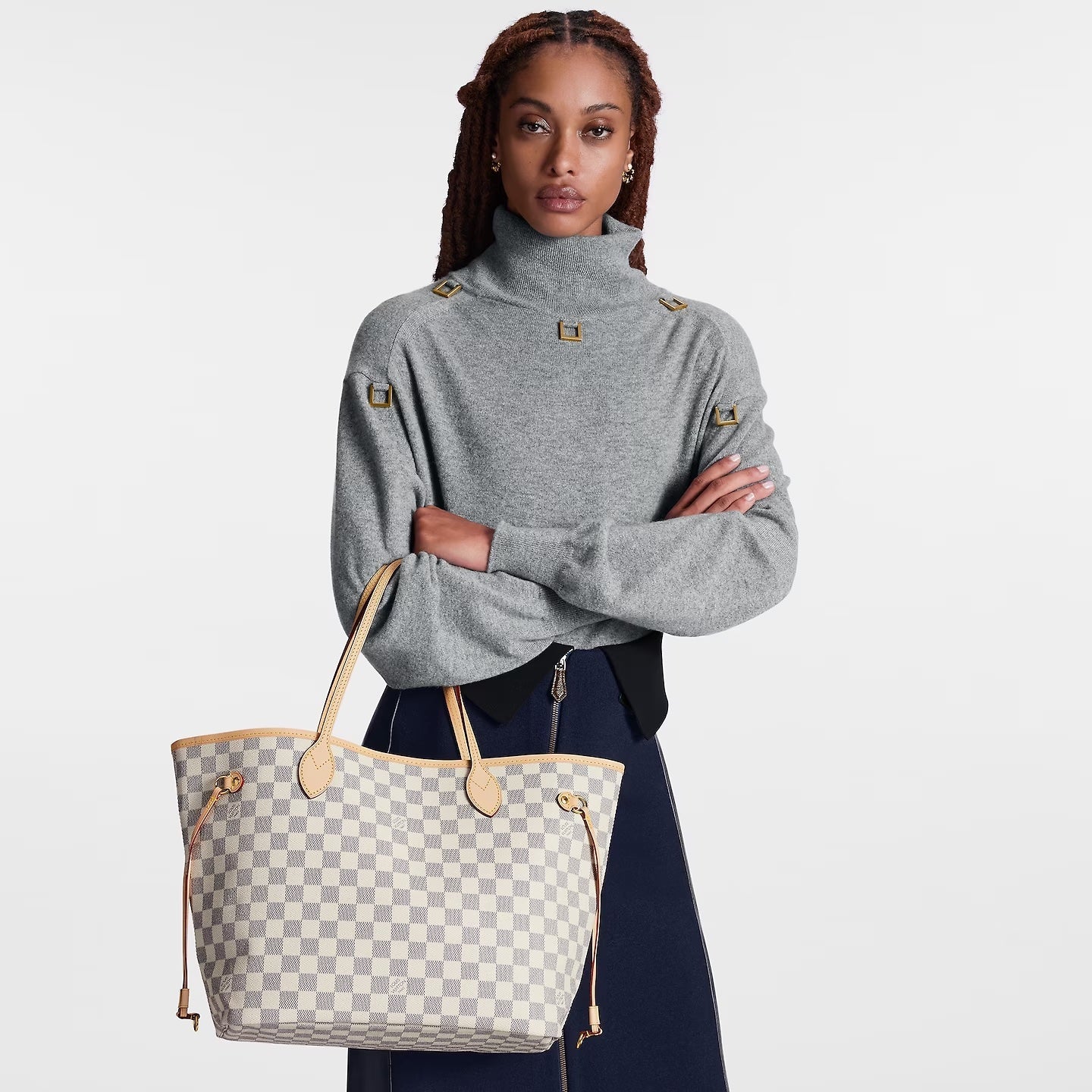 LOUIS VUITTON DAMIER AZUR NEVERFULL MM TOTE ROSE BALLERINE