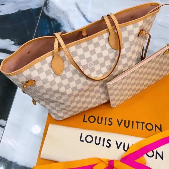 LOUIS VUITTON DAMIER AZUR NEVERFULL MM TOTE ROSE BALLERINE