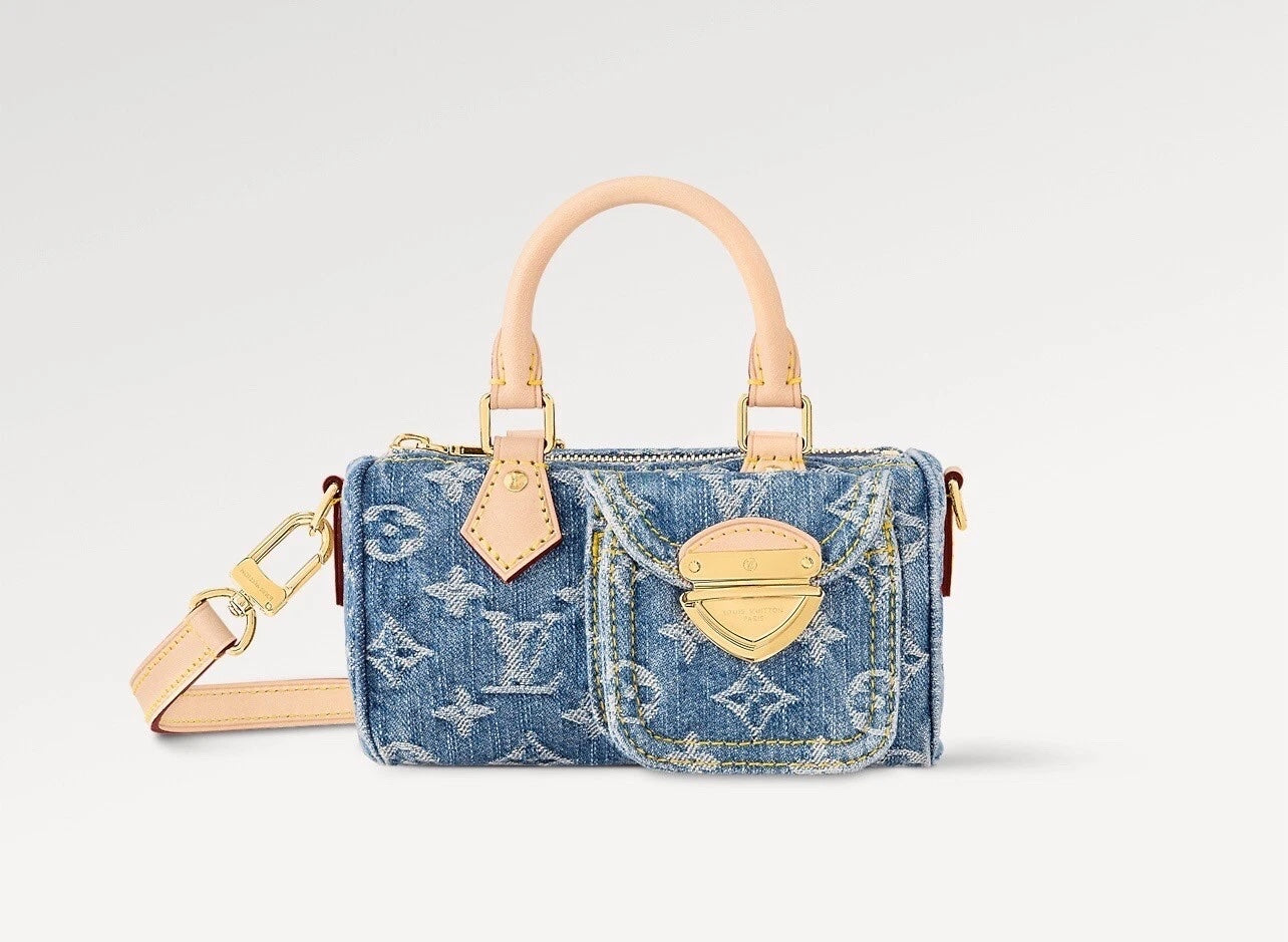 LOUIS VUITTON LV REMIX NANO SPEEDY BLUE DENIM HANDBAG