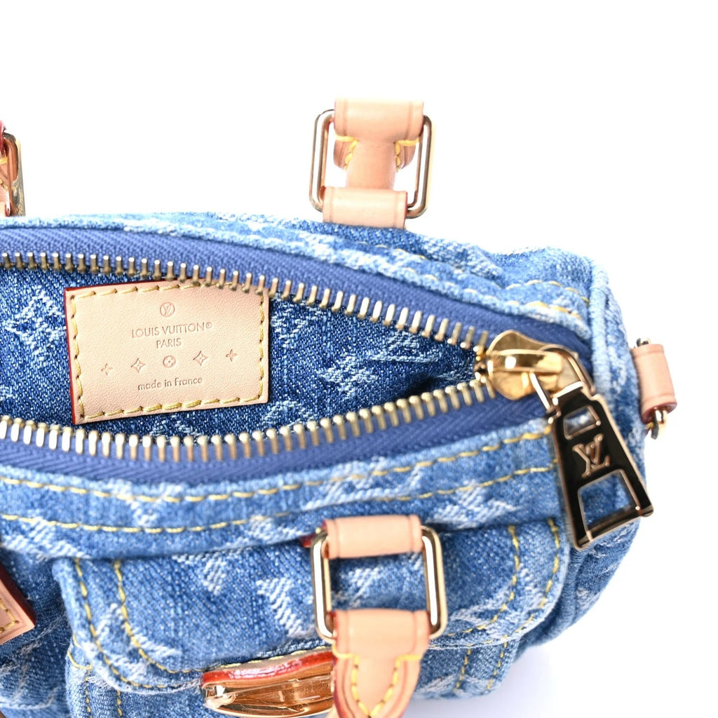 LOUIS VUITTON LV REMIX NANO SPEEDY BLUE DENIM HANDBAG