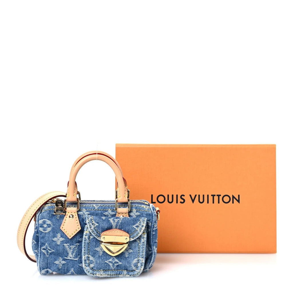 LOUIS VUITTON LV REMIX NANO SPEEDY BLUE DENIM HANDBAG