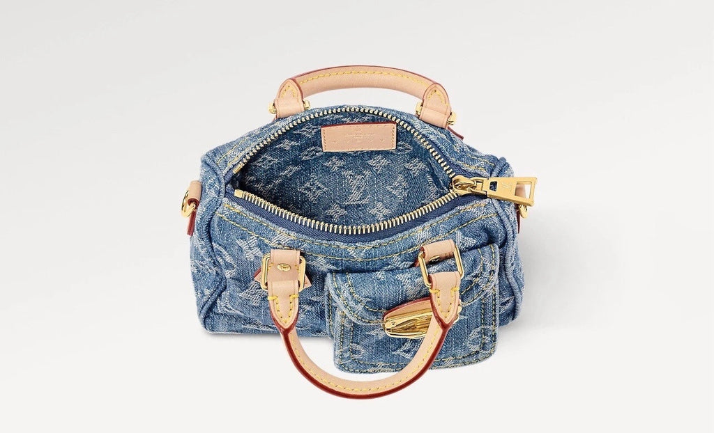LOUIS VUITTON LV REMIX NANO SPEEDY BLUE DENIM HANDBAG